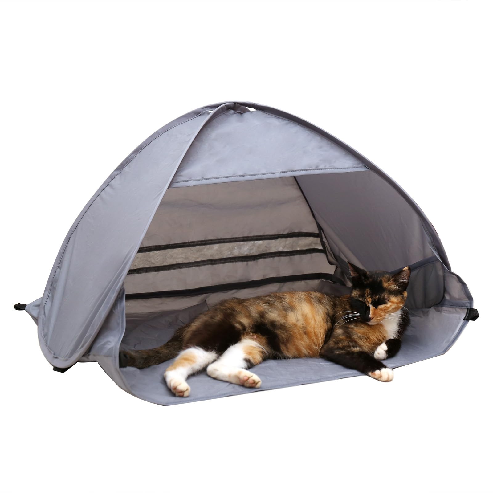Large Foldable Cat Tent - Waterproof Portable Pet Tent for Indoor & Outdoor Use - Pop Up Cat Bed & Dog Tent, Grey - Perfect for Camping, Travel, and Backyard Relaxation