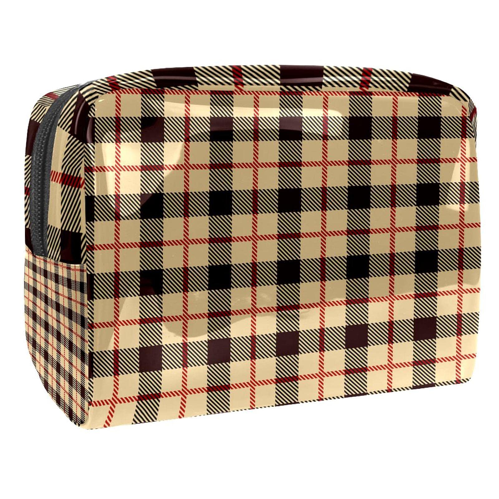 Vintage Brown Plaid Grid Retro Cosmetic Bag for Women | Waterproof Makeup Storage Pouch | Travel Toiletry Organizer & Pencil Case | Perfect for Daily Use, Travel, and Gift Giving