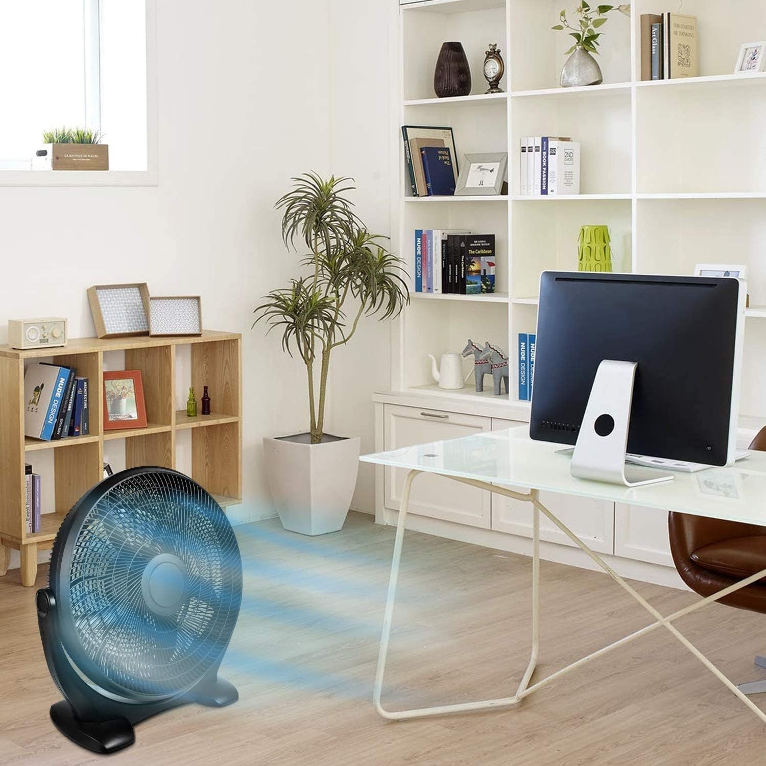 18 Inch 3 Speed Quiet Plastic Floor Fan - Indoor Outdoor Cooling for Home, Office, Commercial, Greenhouse & Patio Use - Energy Efficient Black Standing Fan
