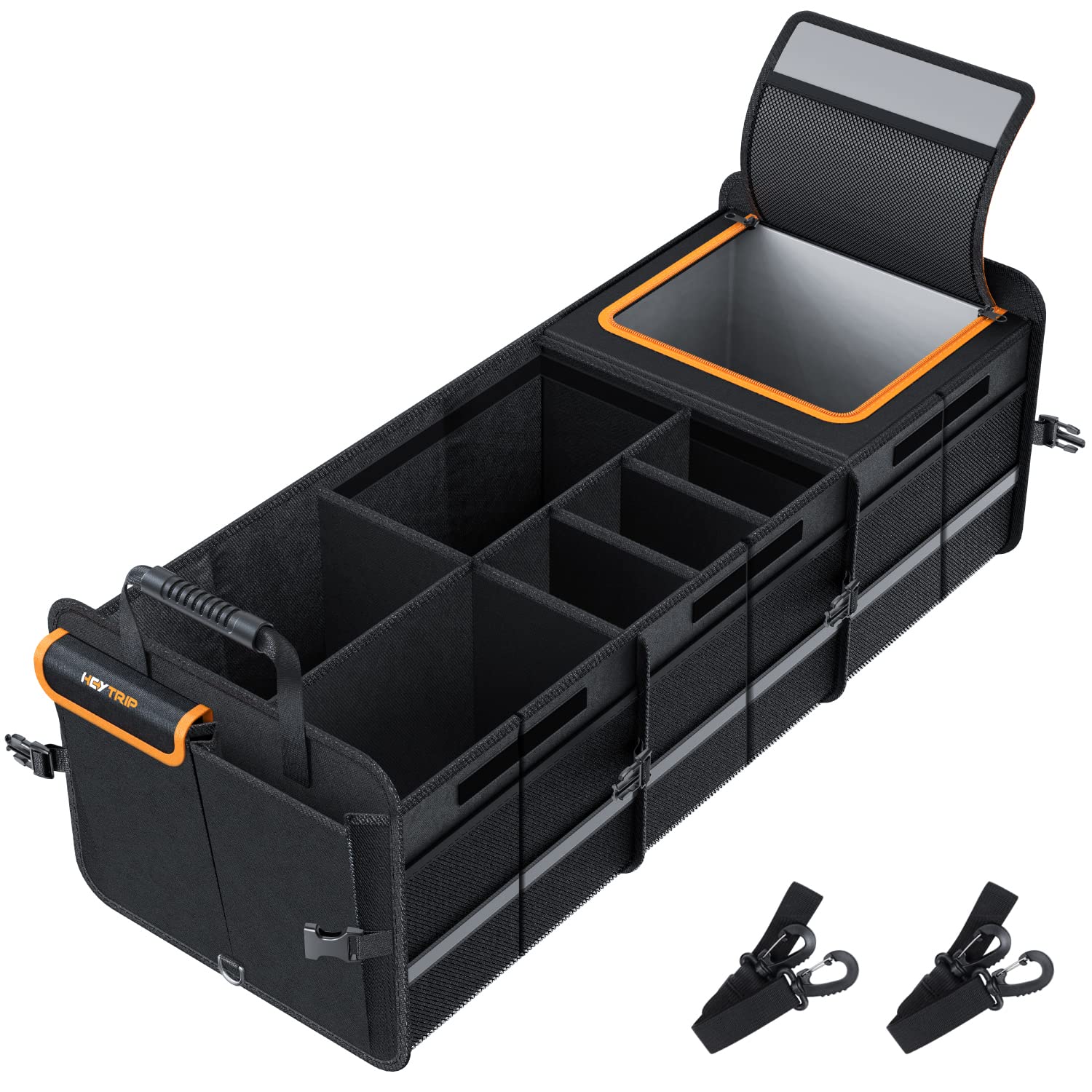 Large Car Trunk Organizer with Built-in Leakproof Cooler Bag & 2 Tie-Down Straps - Perfect for Road Trips, Camping, and Grocery Storage
