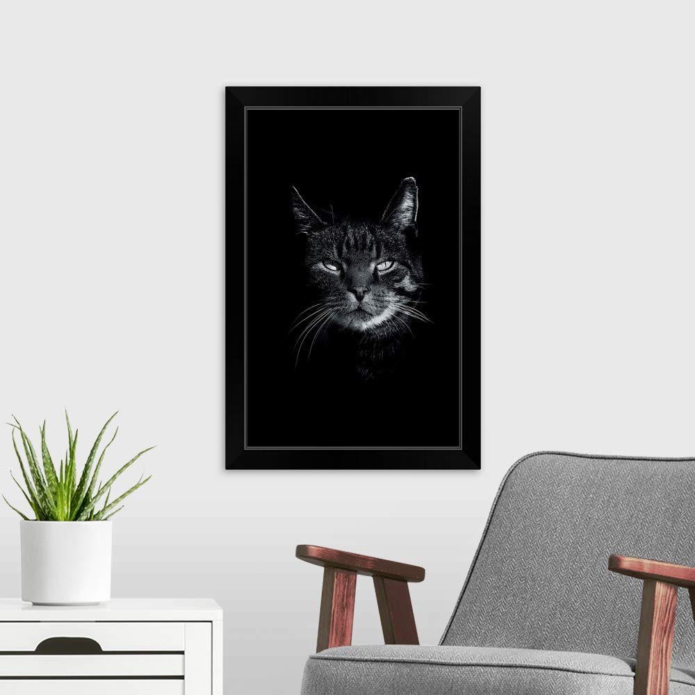 Dark Cat Black Framed Art Print - Elegant Cat Artwork for Home & Office Decor | Perfect for Living Room, Bedroom, or Gift