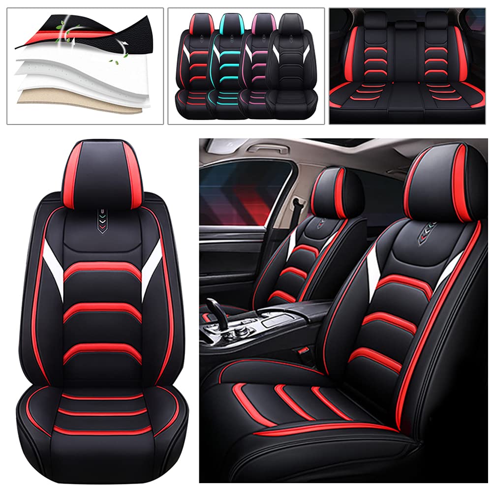 Premium PU Leather Front & Rear Seat Covers for Dodge Charger - Breathable, Comfortable & Stylish Red/Black Design - Perfect for Daily Commute, Road Trips & Car Protection