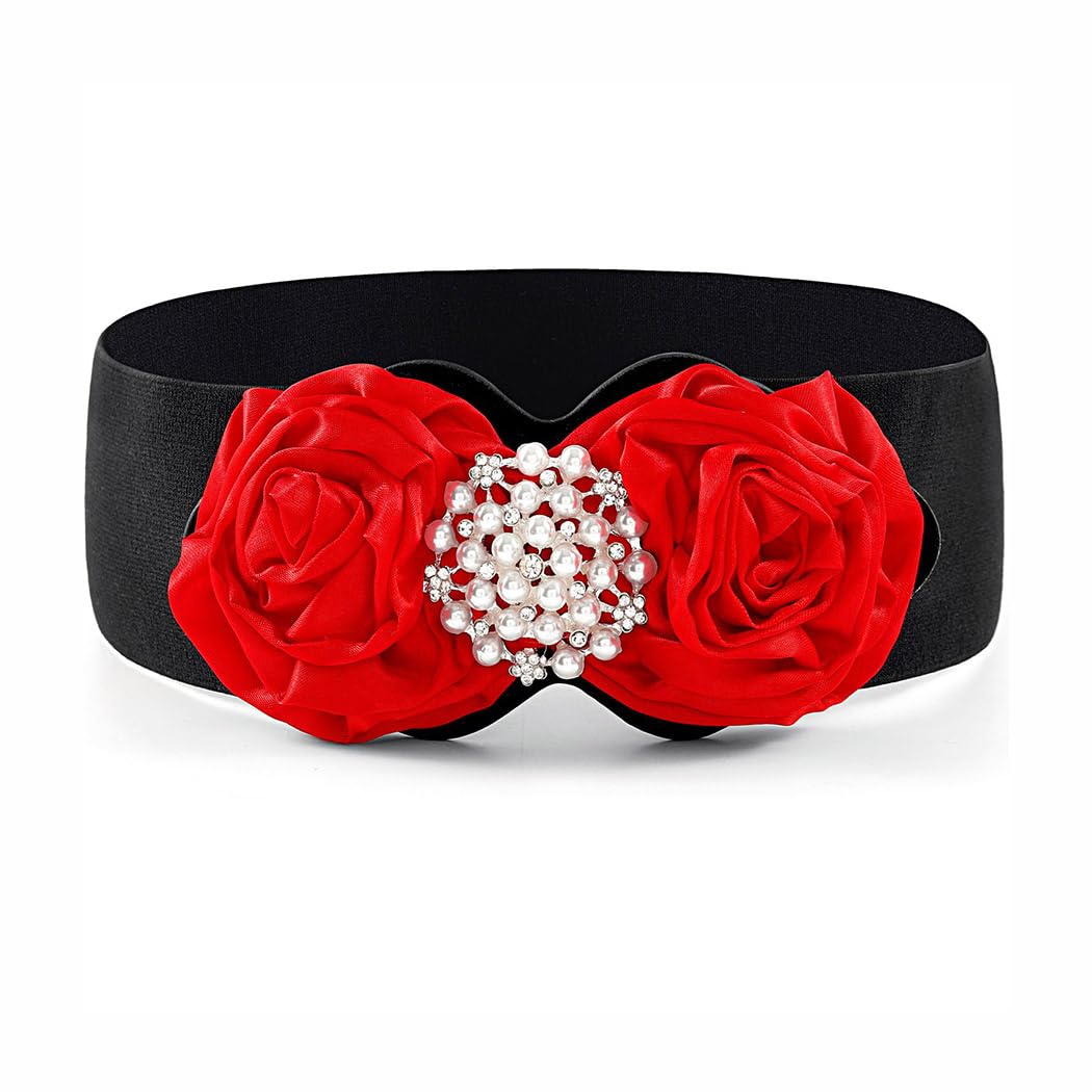 Bohend Pearl Rhinestone Elastic Belt - Wide Crystal Stretchy Waist Belt for Women | Vintage Cinch Belt for Dresses, Parties & Formal Occasions