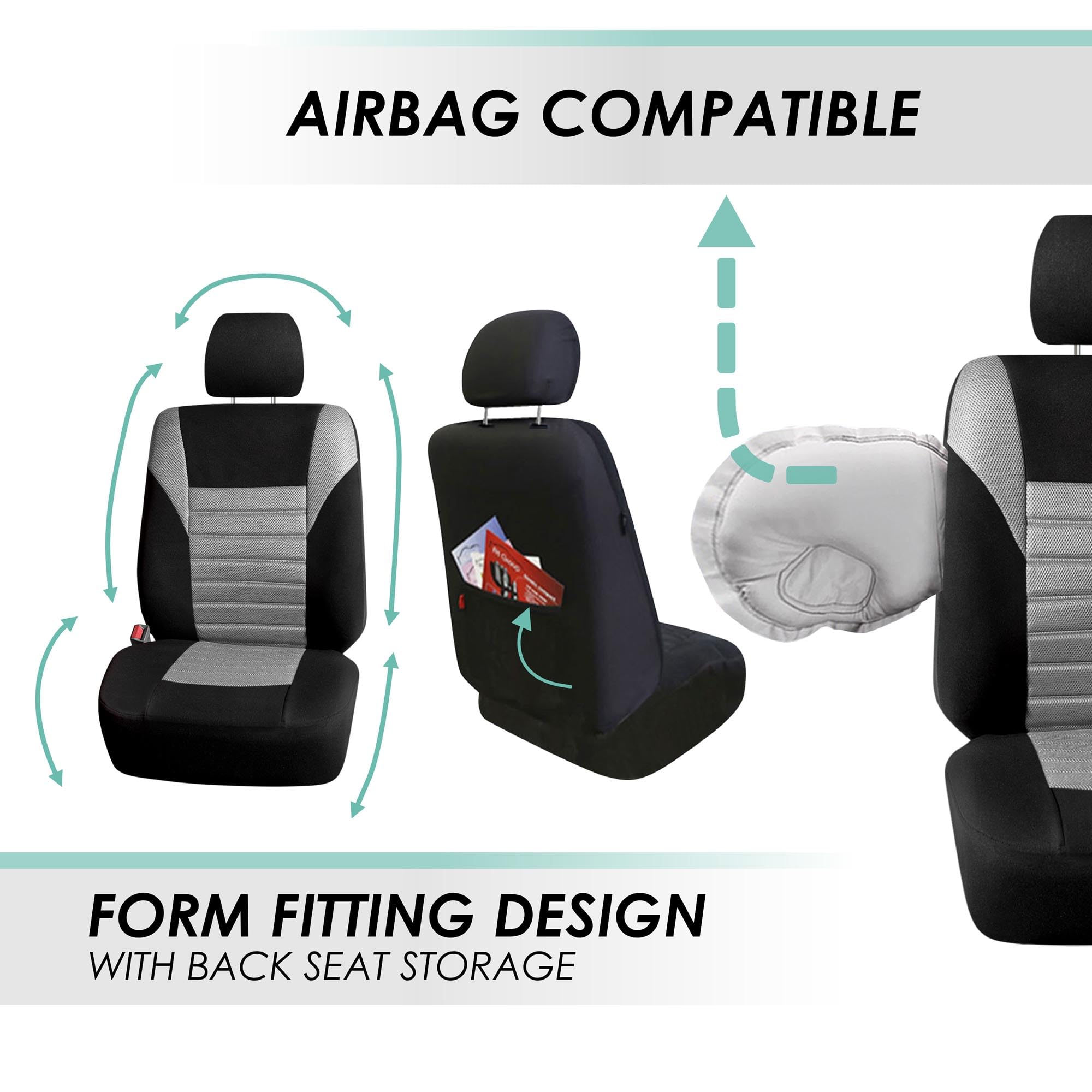 TLH 3D Air Mesh Car Seat Covers - Front Seats, Gray | Universal Fit for Cars, Trucks & SUVs | Breathable & Airbag Safe