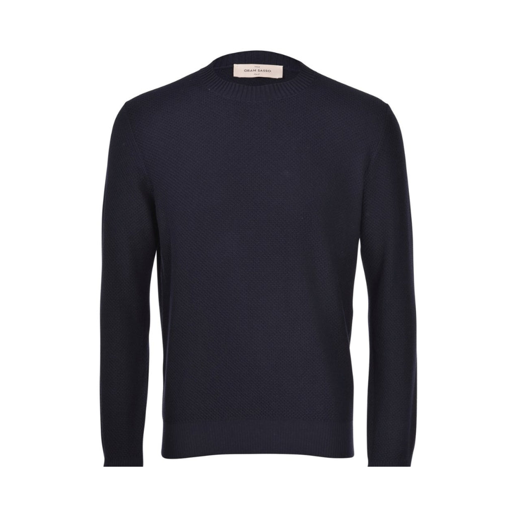 GRAN SASSO Organic Cotton Long Sleeve Crewneck T-Shirt for Men - Soft Breathable Navy Blue Top for Casual Wear & Outdoor Activities