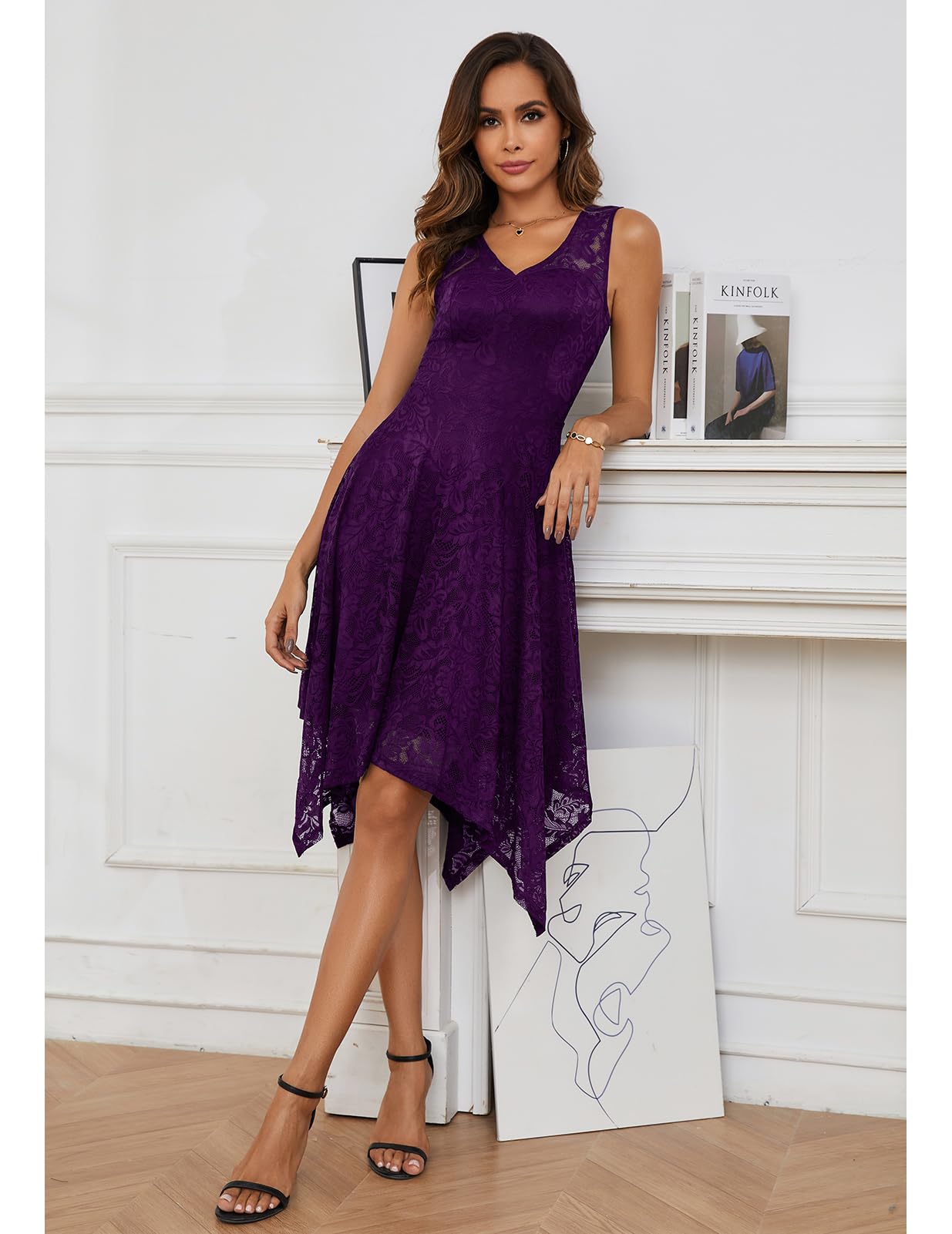 Meetjen Women's Cocktail Party Dresses 2025 | Elegant Handkerchief Hem Lace Formal Gown for Wedding Guest, Bridesmaid & Prom | Perfect for Evening Parties, Galas & Special Occasions