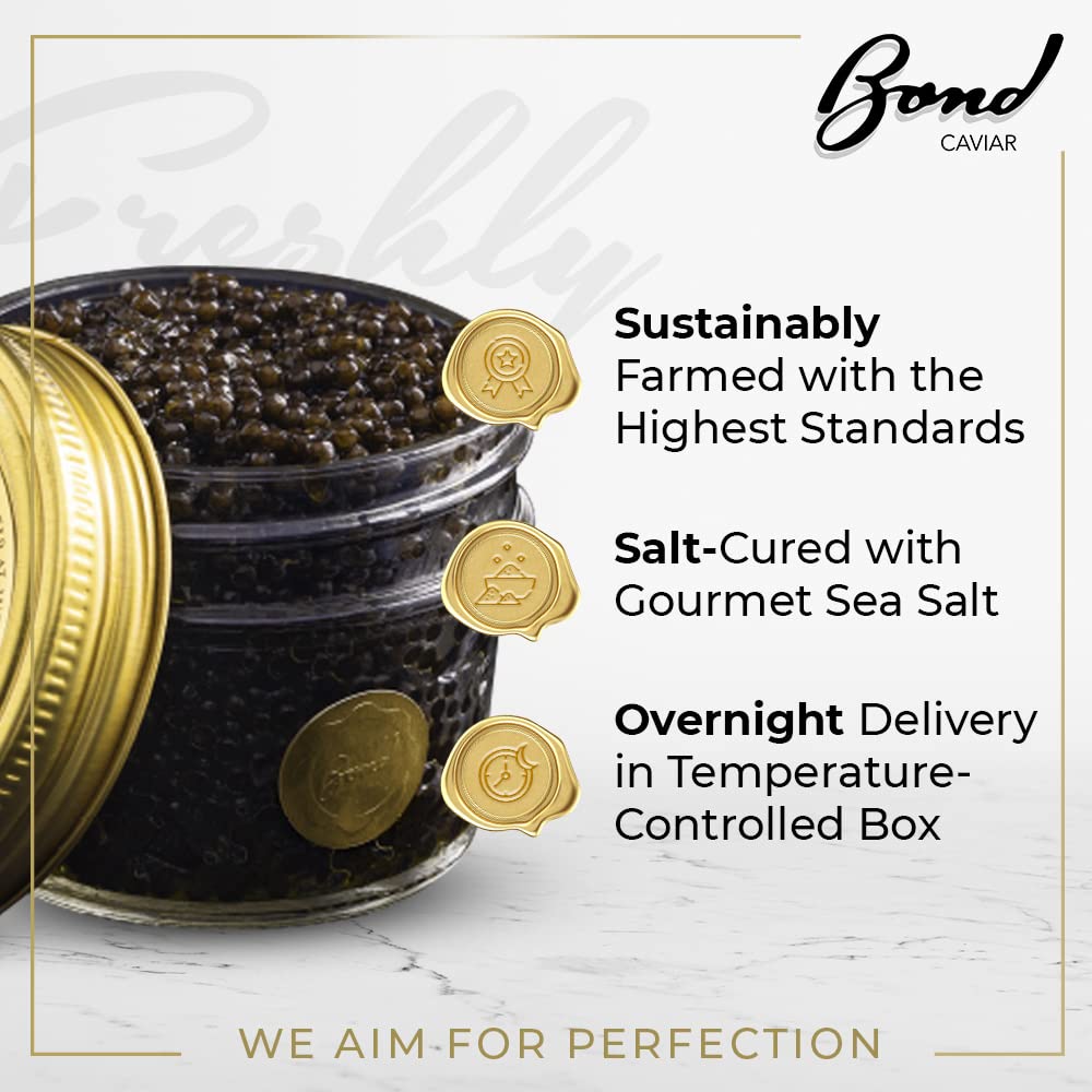 Premium Bond Siberian Osetra Aurora Caviar - World-Renowned Malossol Fish Roe with Sea Salt, Small to Medium Pearls (2oz/56g) | Overnight Delivery | Luxury Gourmet Gift for Weddings, Anniversaries & Fine Dining Experiences