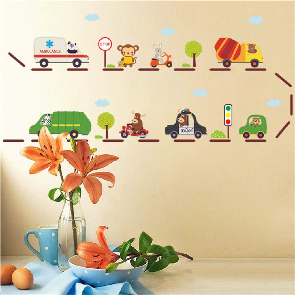 Road and Cars Cartoon Wall Decals - Peel and Stick Removable Wall Stickers for Kids Room, Nursery, Bedroom & Living Room Decor | Fun Transportation Theme for Boys' Bedroom, Playroom & Classroom