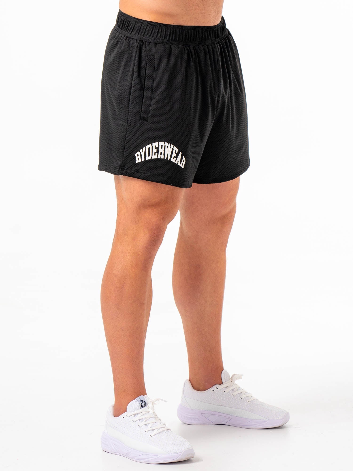 Men's Black Collegiate Mesh Athletic Shorts - Breathable Workout & Gym Shorts for Running, Basketball & Casual Wear