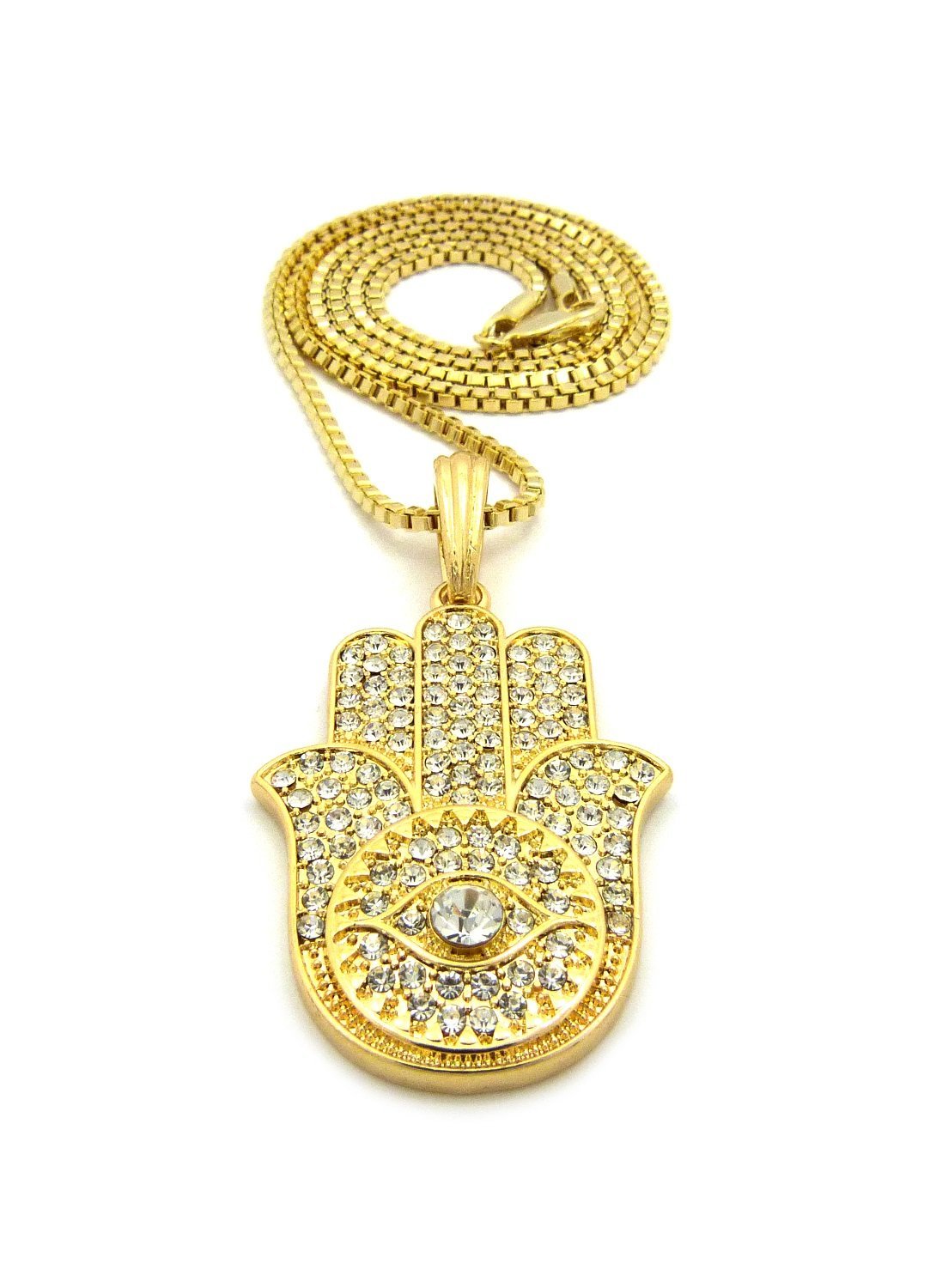 Stunning ICED Out Hamsa Hand Pendant with 2mm 24