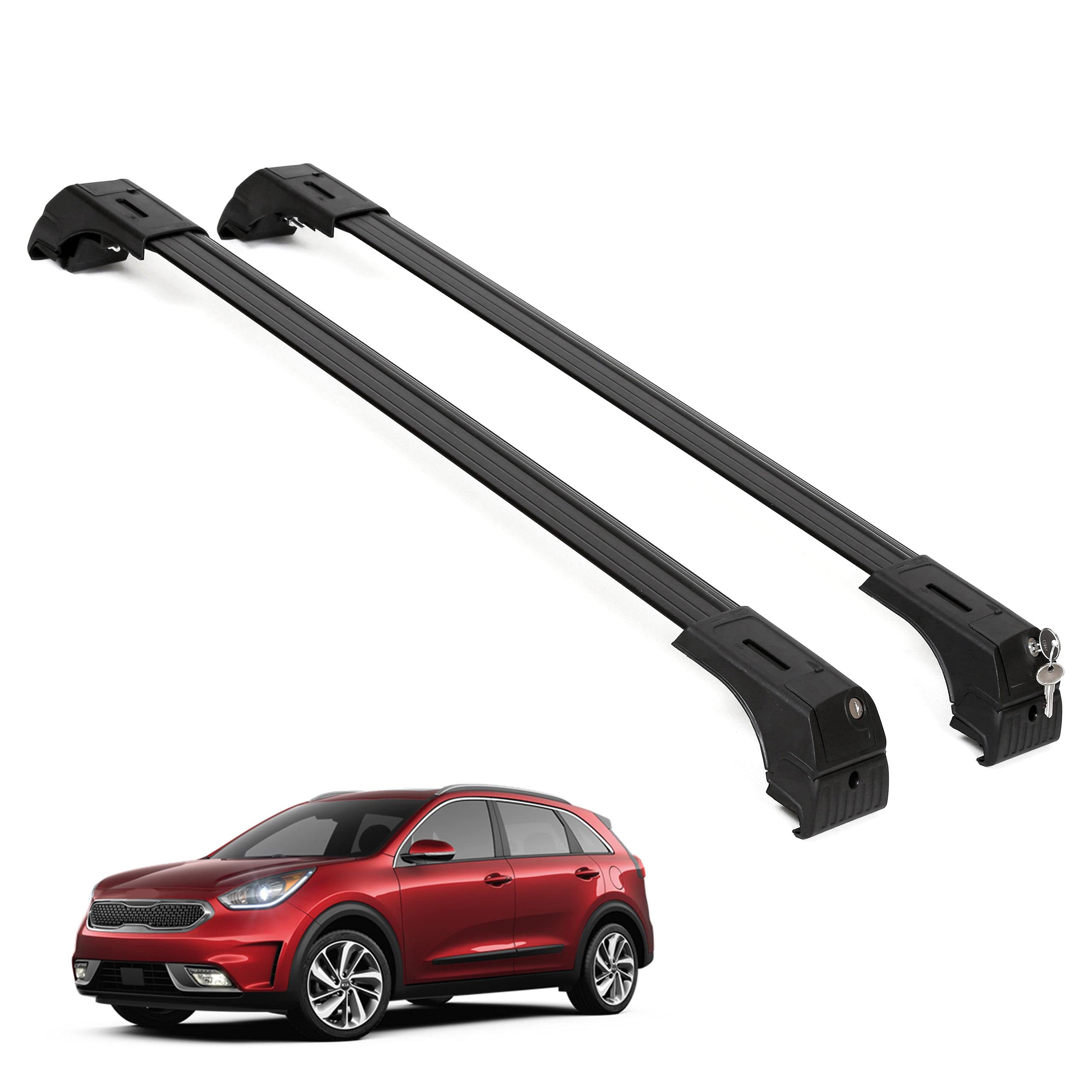 ERKUL Aluminum Roof Rack Cross Bars for Kia Niro (2016-2021) - Lockable Cargo Carrier for Rooftop Luggage, Skis, Bikes & Surfboards - Heavy Duty Black Car Accessories (Set of 2) - Perfect for Road Trips, Camping & Outdoor Adventures