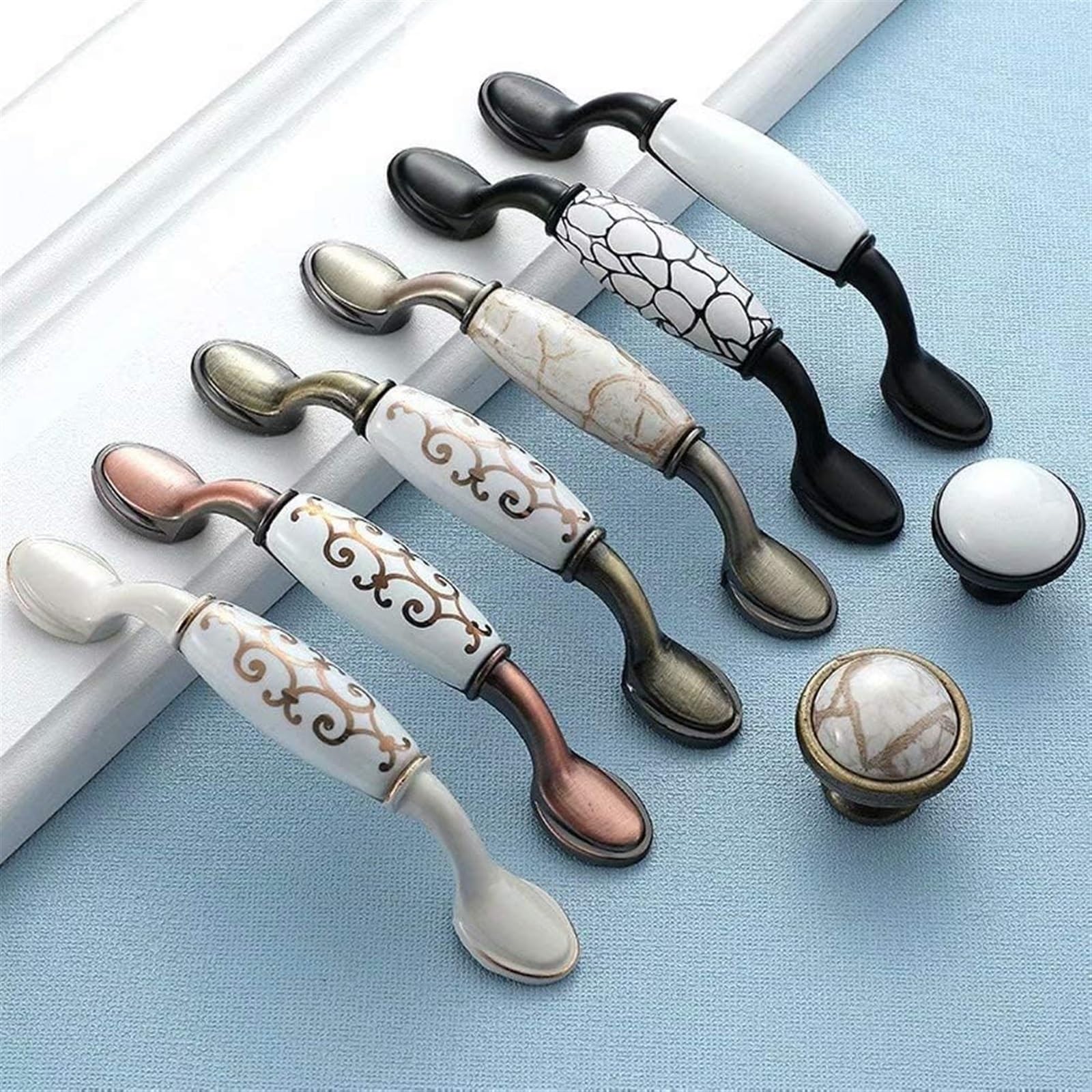 Ceramic Cabinet Knobs and Drawer Pulls - 4 Pack Black Crackle Finish Cupboard Handles for Kitchen, Bathroom & Furniture - Durable Door Knobs for Cabinets, Dressers & Home Decor