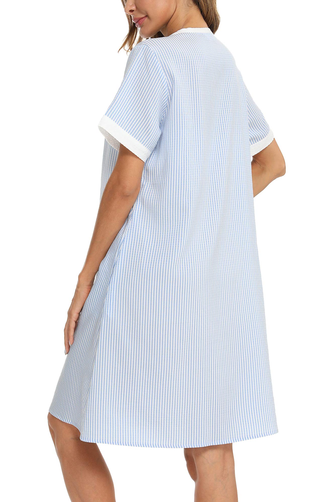 YOZLY Women's Short Sleeve House Dress with Pockets - Comfortable Home Robe, Duster & Nightgown for Lounge, Sleep & Relaxation at Home
