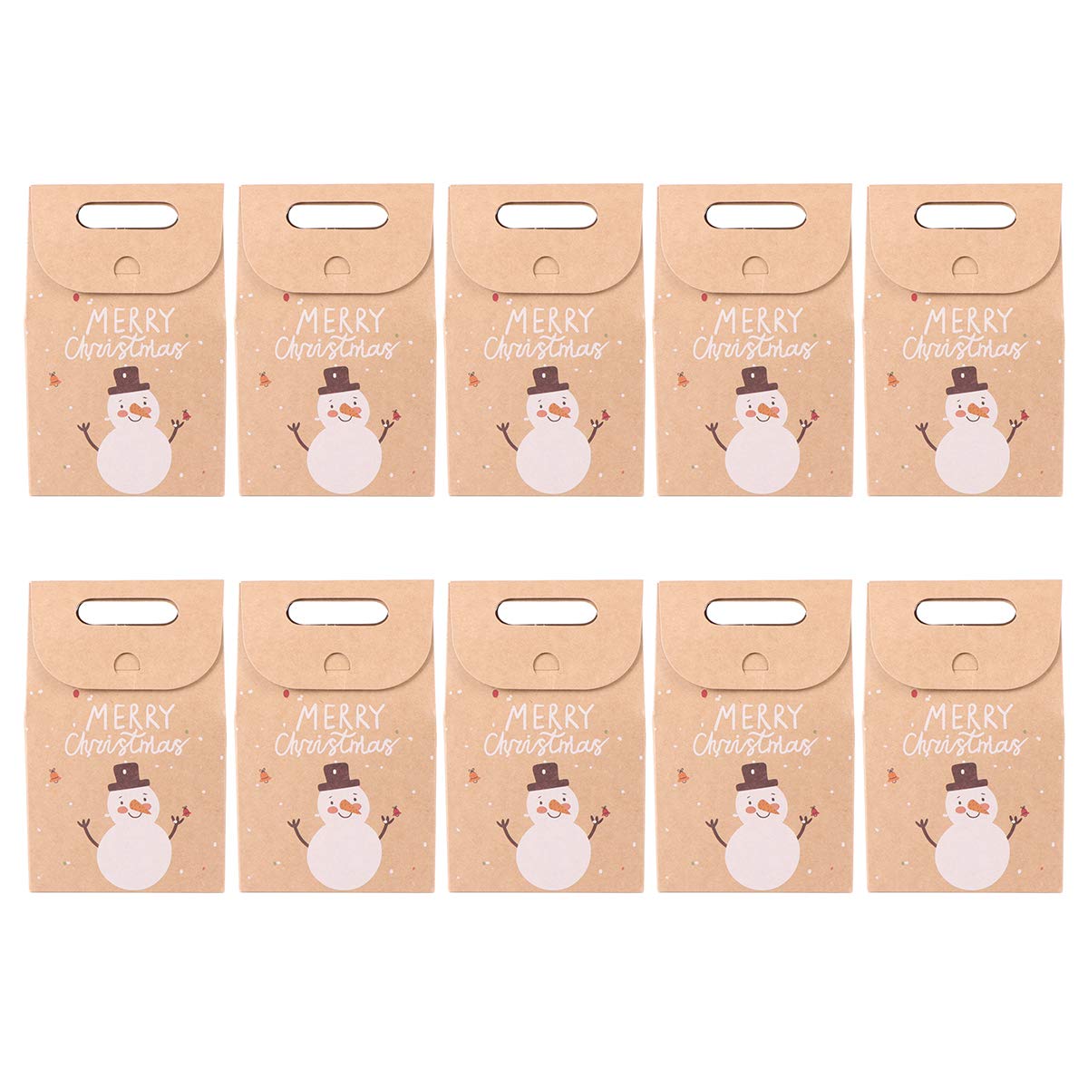 10pcs Christmas Candy Bags - Kraft Paper Gift Bags with Cute Snowman Design for Holiday Party Favors, Treats & Decorations | Perfect for Christmas Celebrations, Classroom Rewards & Stocking Stuffers