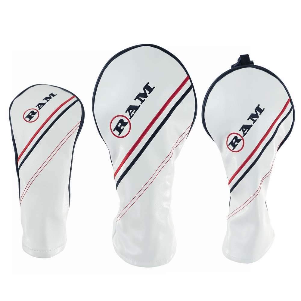 Ram FX Golf Club Headcovers for Driver, Wood, and Hybrid - White (1-3-X) | Premium Protection for Golf Clubs on the Course