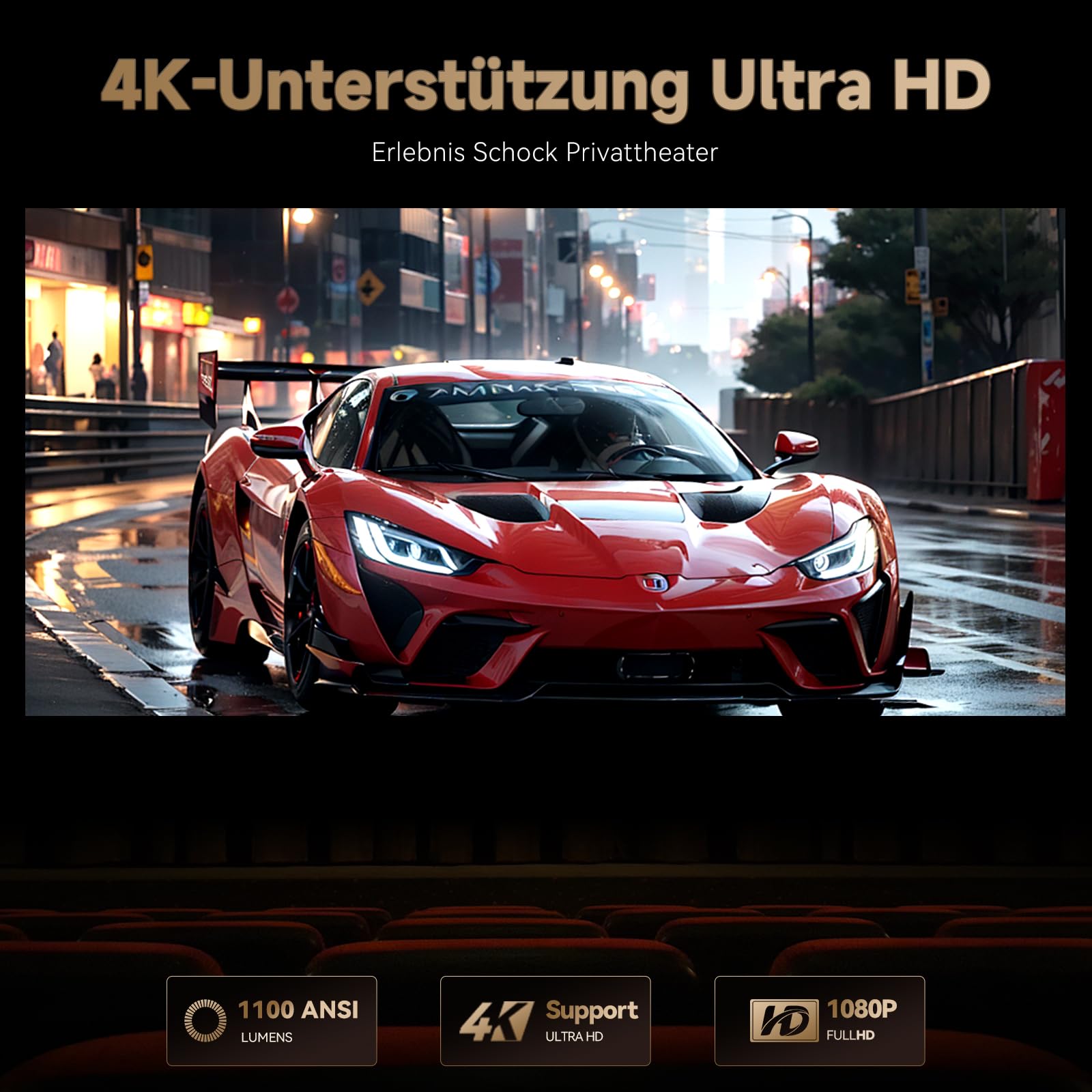 WANBO X5 Pro 4K Video Projector with 1100 ANSI Lumens - Full HD 1080P, WiFi & Bluetooth, Auto Focus & Keystone Correction - Home Theater Movie Projector for Netflix, Google TV, Gaming & Outdoor Movie Nights