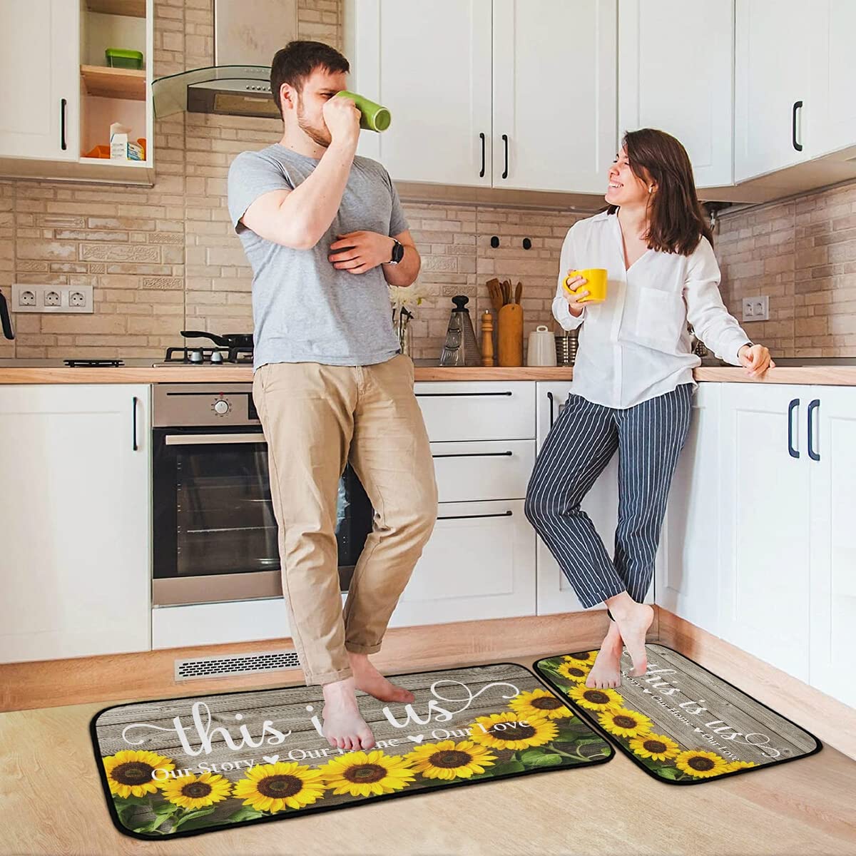 Sunflowers Non-Slip Washable Kitchen Rugs and Mats Set of 2 - Decorative Runner for Home, Kitchen, Laundry, and Bathroom Floors