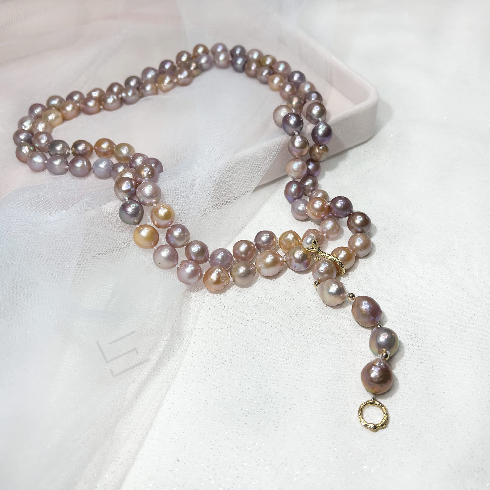 Elegant Metallic Baroque Pearls Long Necklace - 45