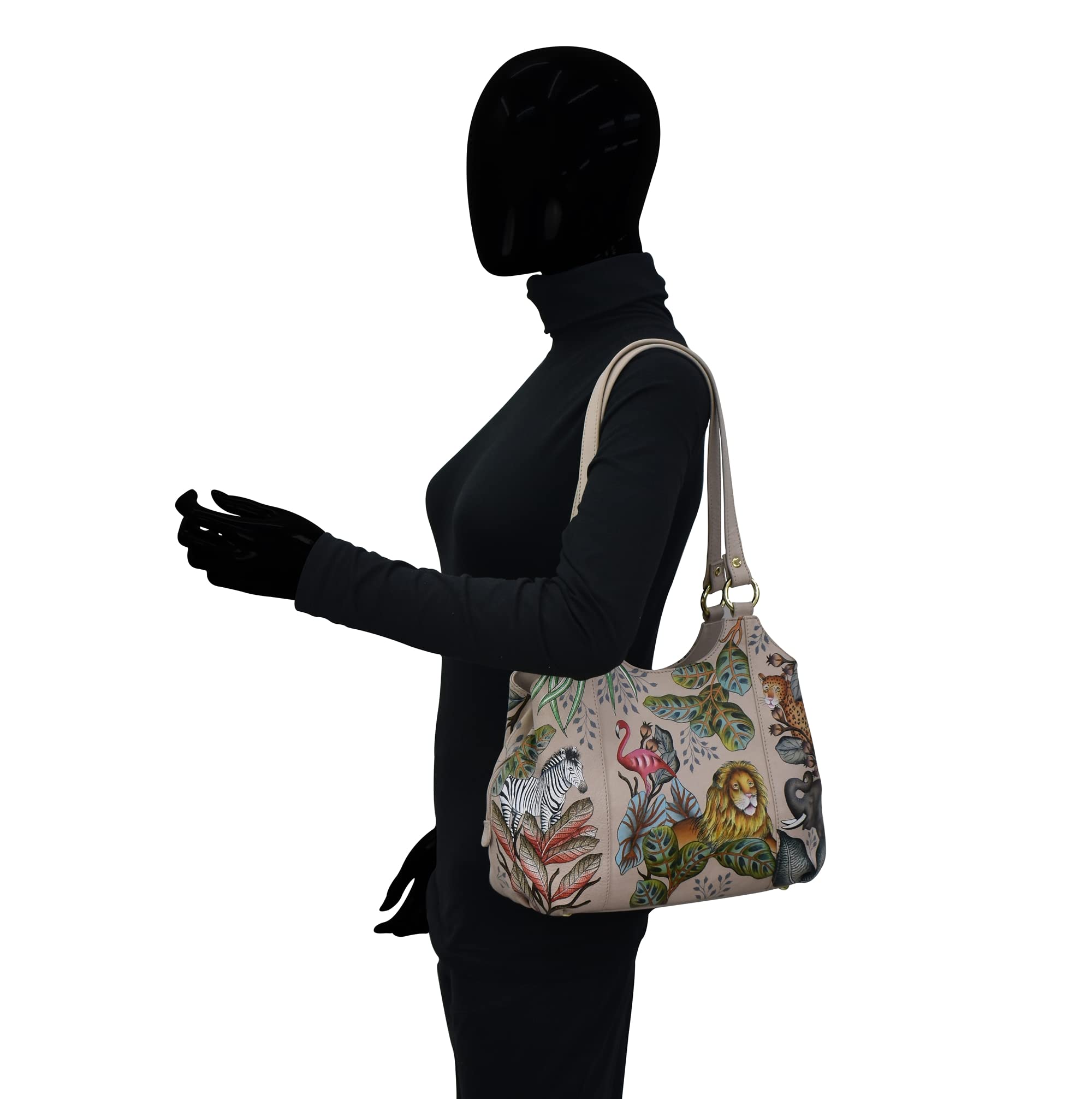 Anuschka Women's Hand Painted Genuine Leather Satchel Purse - Triple Compartment, Zip Closure, Multiple Pockets | Fashionable Crossbody Bag for Work, Travel & Everyday Use