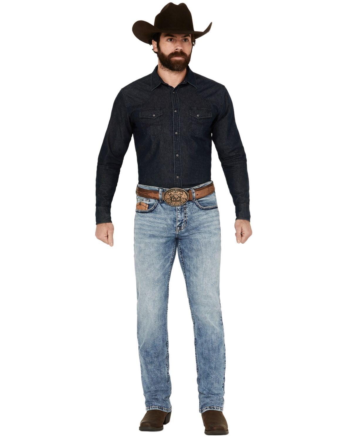 Cody James Men's Slim Straight Stretch Denim Jeans - Light Wash Blue, Clover Leaf Design, 44W x 32L | Comfortable & Stylish for Casual Wear, Work & Everyday Outfits