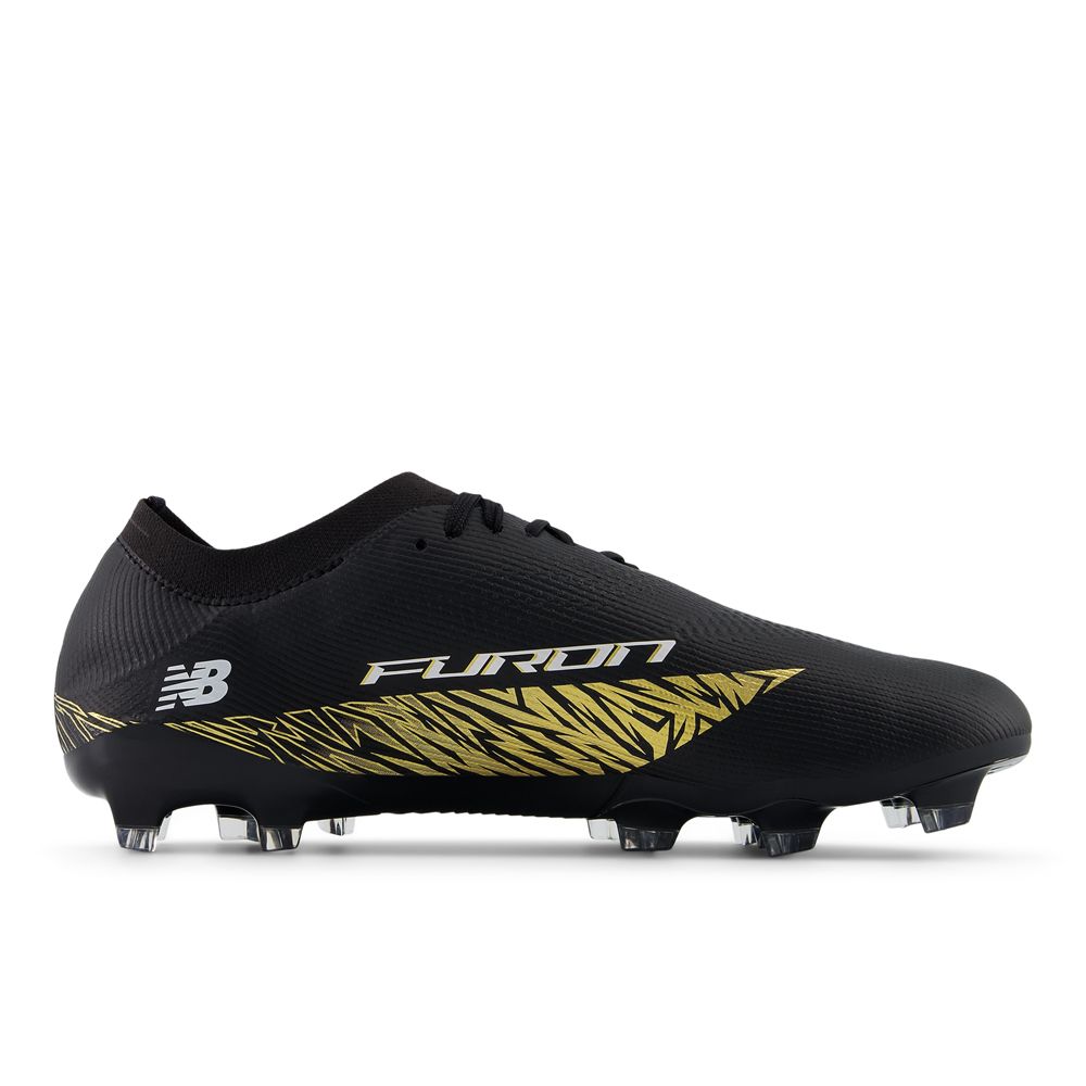 New Balance Furon Elite V8 FG Soccer Cleats for Men - Lightweight Football Boots with Dynamic Fit (Black/Gold/Silver/White) - Perfect for Competitive Matches & Turf Play