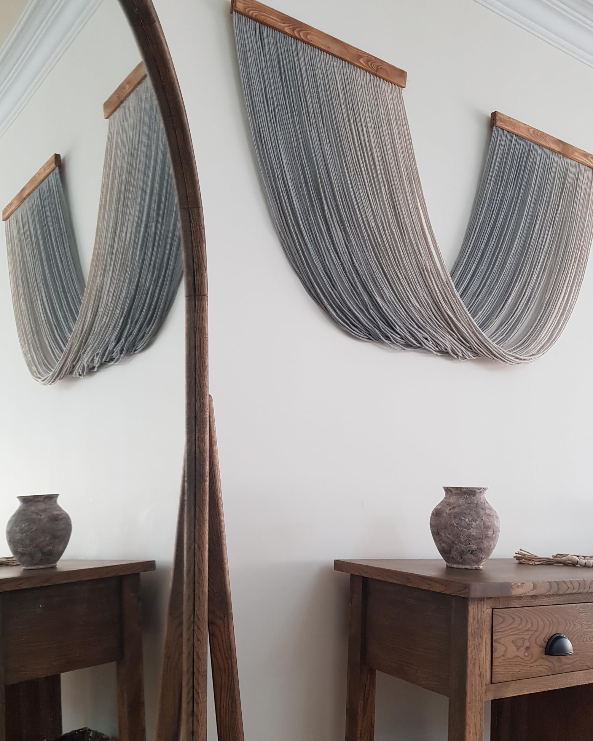 Boho Macrame Wall Hanging - Gray Ombre Yarn Wall Art 57x31.4 Inches - Handmade Knots & Beyond Decor for Living Room, Bedroom, or Nursery