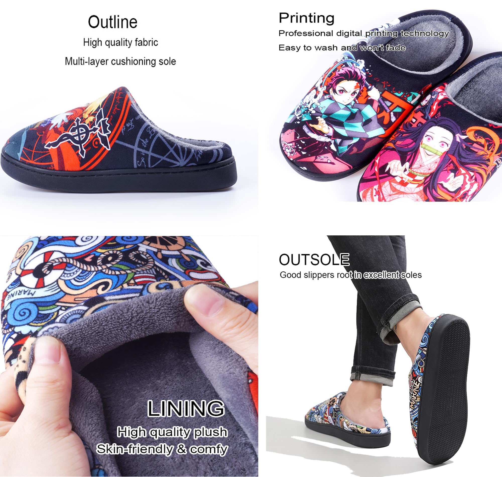 Hunter x Hunter Anime Fuzzy House Slippers for Women & Men - Warm Winter Indoor/Outdoor Anti-Slip Slip-On Shoes - Perfect for Cosplay, Gift Giving & Lounge Wear