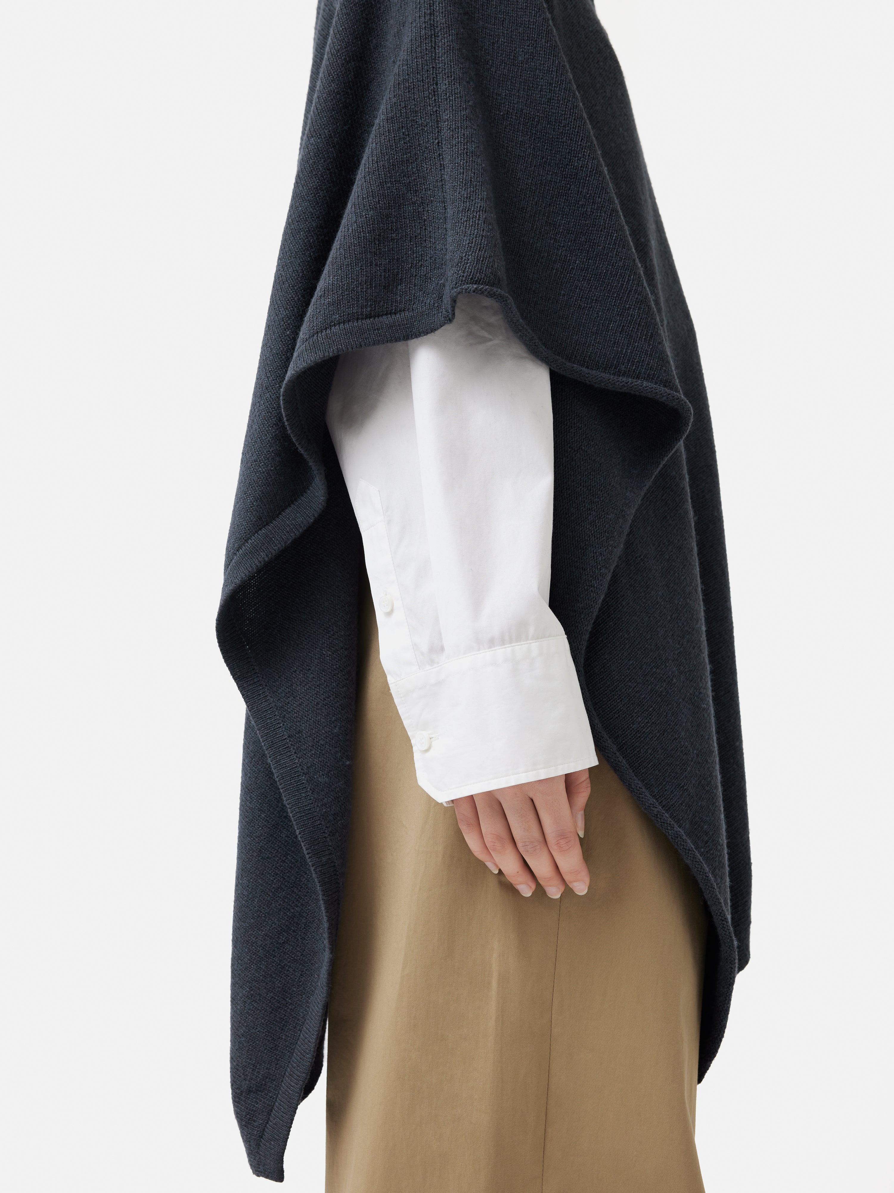 Luxury Wool Cashmere Blend Drape Poncho - Soft Slate Gray Wrap Shawl for Women | Perfect for Fall Winter Fashion, Office Wear & Cozy Evenings