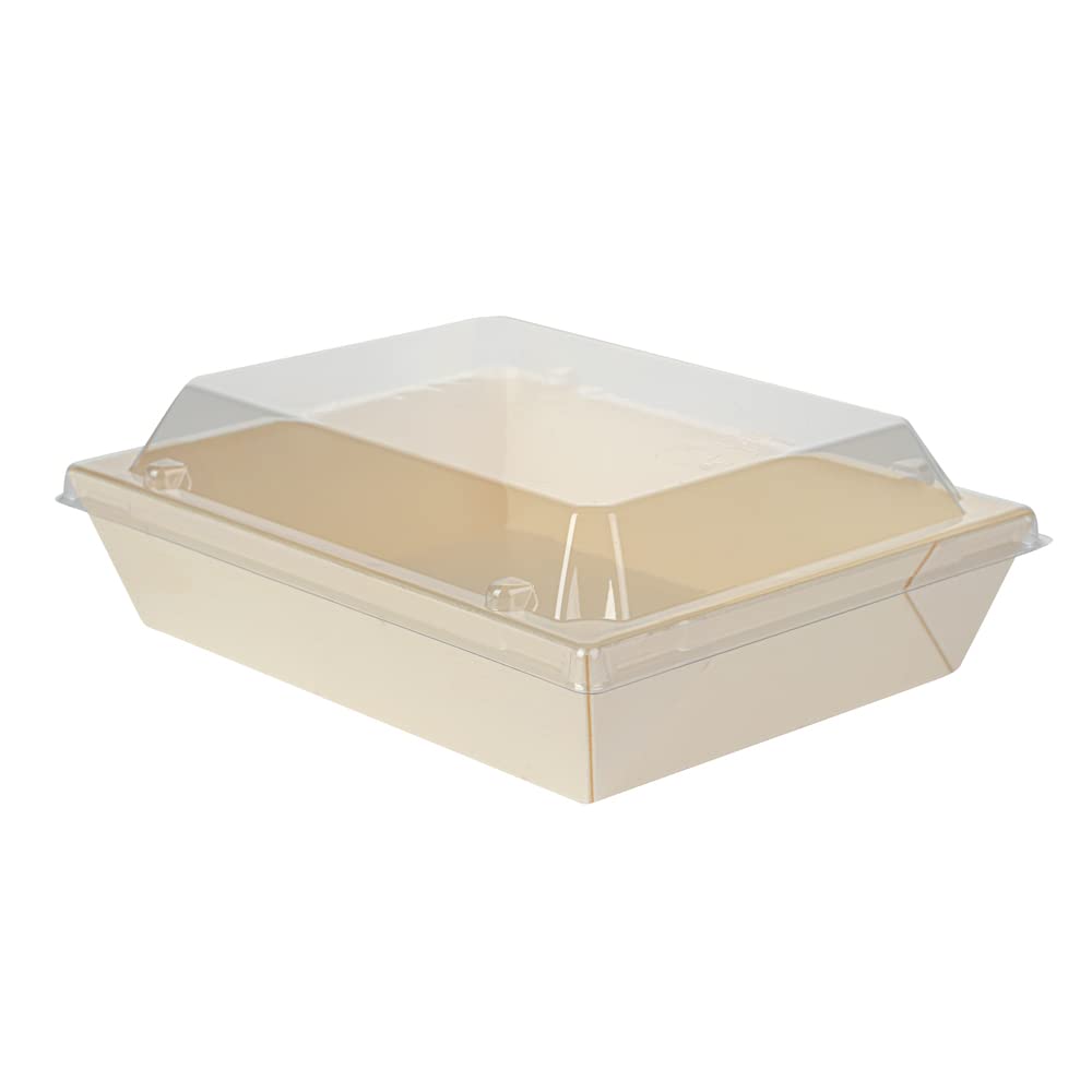 Restaurantware 100-Pack Clear Plastic Rectangle Lids 6.8 x 5.3 x 1.4 Inch - Fits 20oz Wooden Takeout Containers (Containers Sold Separately) | Perfect for Food Delivery, Catering & Meal Prep