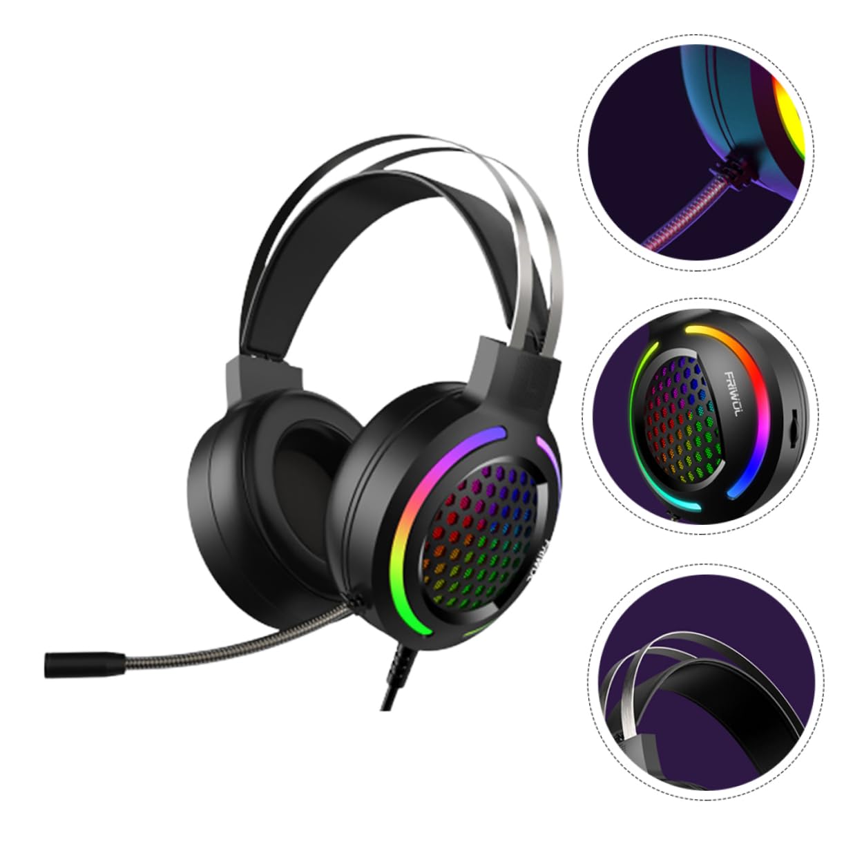 Gadpiparty Gaming Headset with LED Lights - 1PC Wired Over-Ear Headphones for PC, Laptop, Phone - Shine & Eat Design for Immersive Gaming & Music Experience