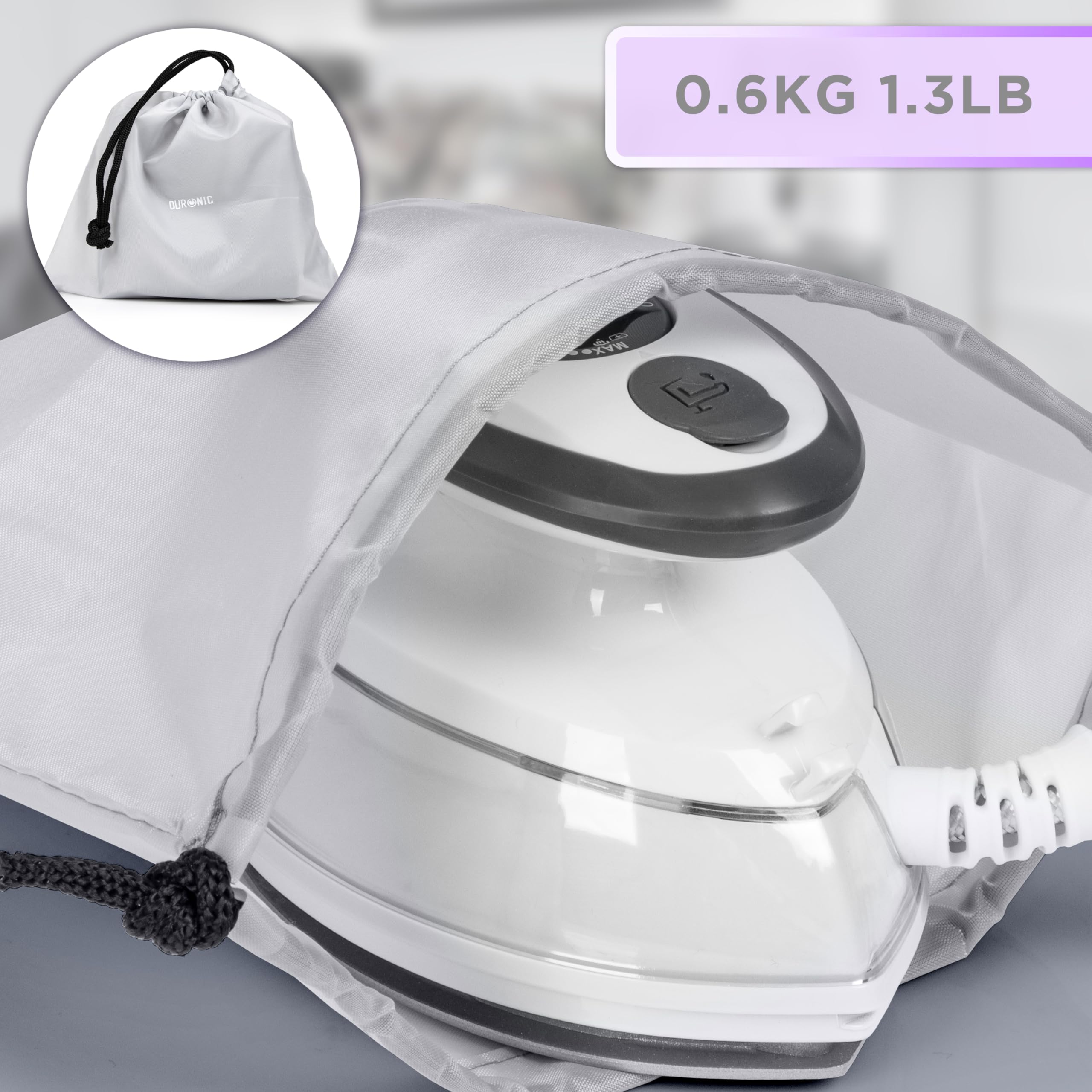 Duronic SI3 WE Mini Travel Iron - 400W Portable Steam Iron with 35ml Water Tank, Lightweight & Compact for Travel, Quilting, Patchwork, Applique & Crafting - Perfect for Hotels, Vacations & DIY Projects - White