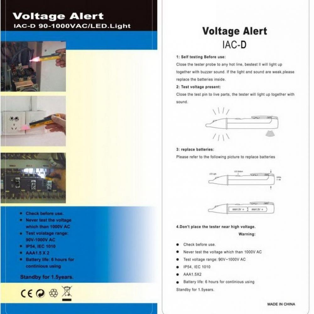 Delidge Non-Contact Voltage Tester Pen 90-1000V AC with LED Flashlight & Audible Alarm - Detect Live/Null Wires for Electrical Testing, Home Repairs & DIY Projects