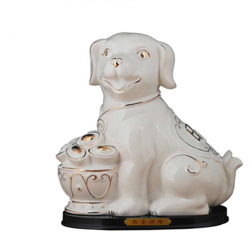 White Dog Statue - Handcrafted Animal Figurine for Home & Garden Decor - Perfect for Living Room, Patio, Lawn or Outdoor Landscape Decoration