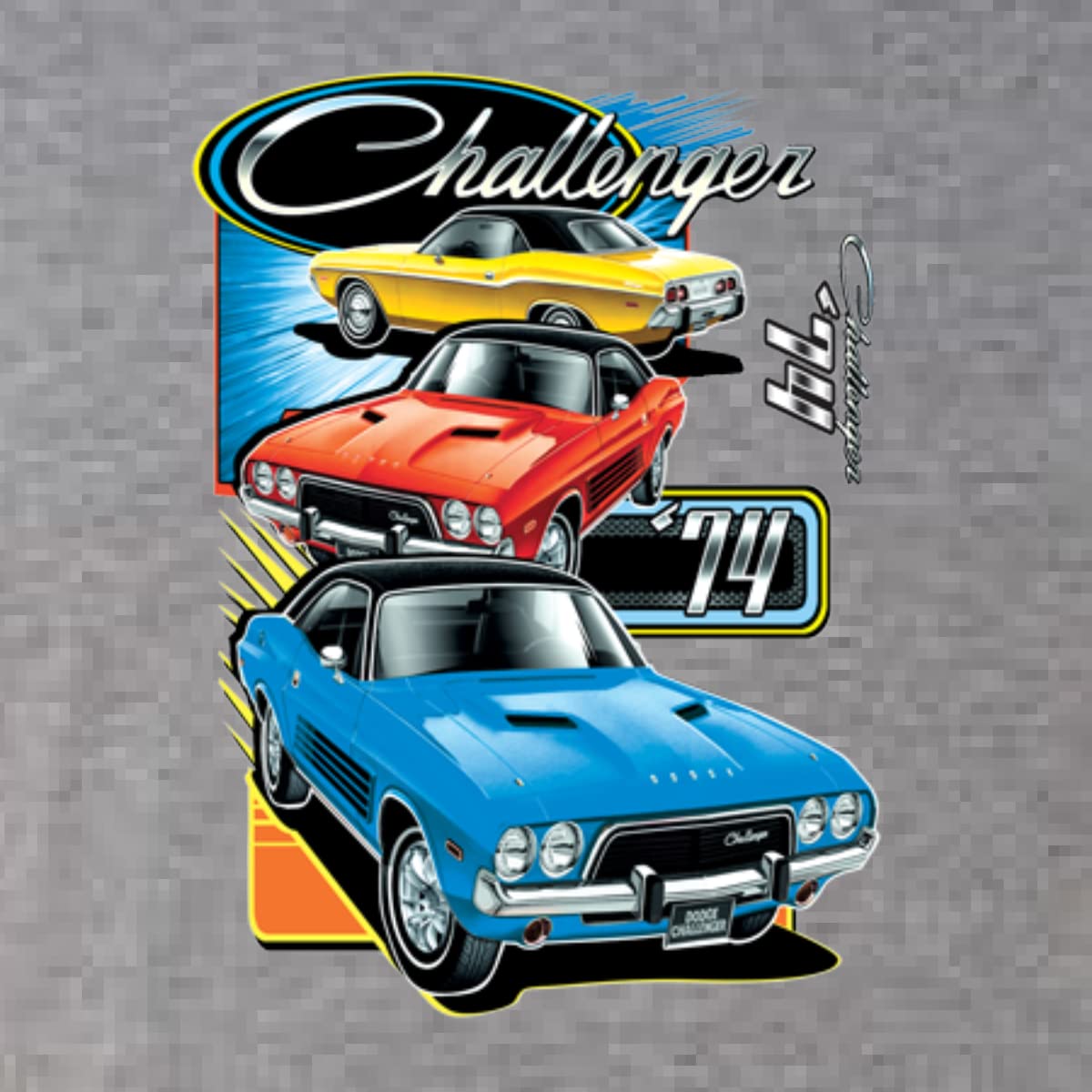 Vintage Dodge Challenger Retro 74 Car Print Women's Long Sleeve Scoop Neck T-Shirt - Casual Outfit, Car Enthusiast Gift, Automotive Fashion