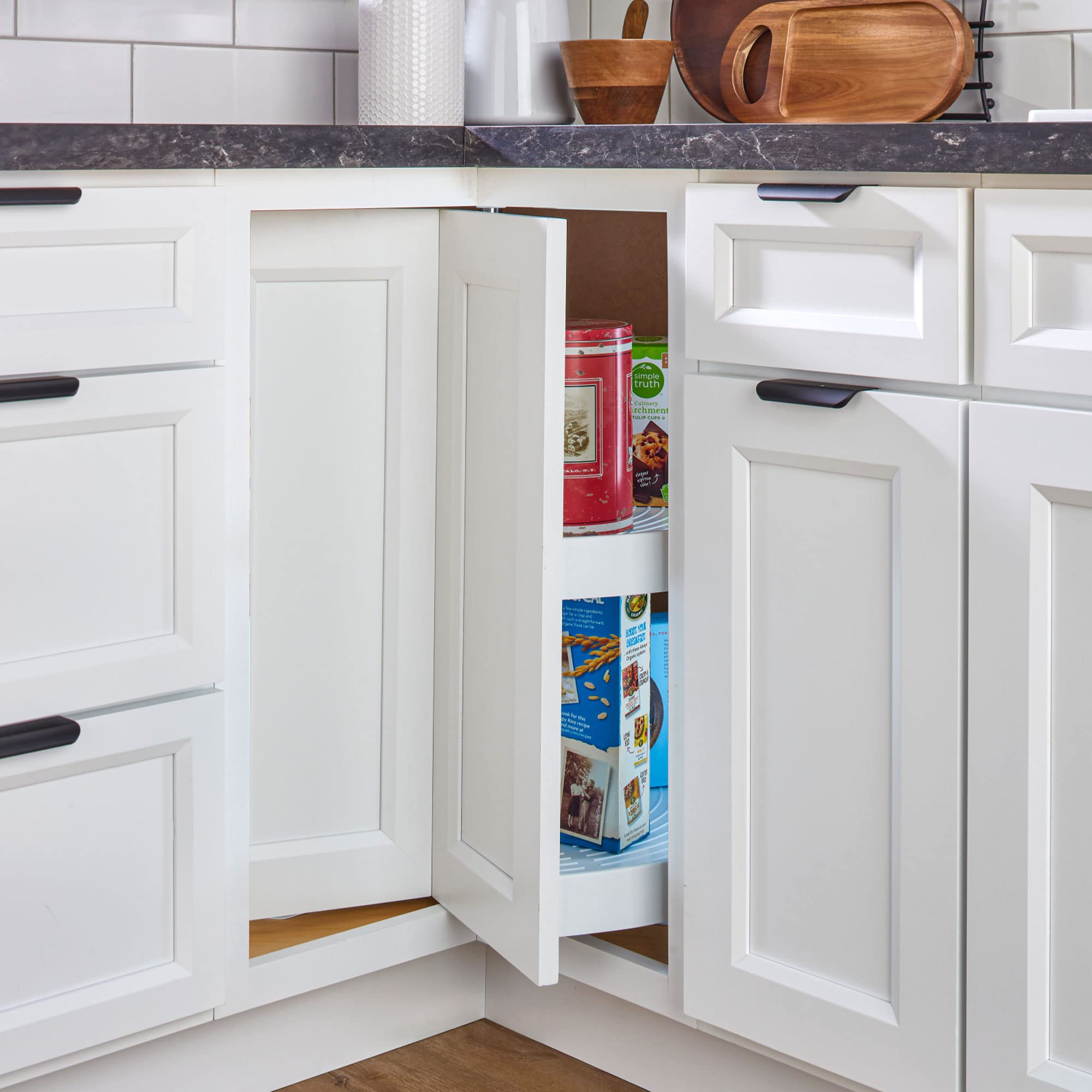 Rev-A-Shelf 28-Inch White Dual Tier Lazy Susan Organizer - Pie-Cut Corner Cabinet Storage Shelf for Kitchen, Plastic Rotating Shelves (Model 2942-28-11-1) - Perfect for Spice Storage, Pantry Organization & Small Kitchen Appliances