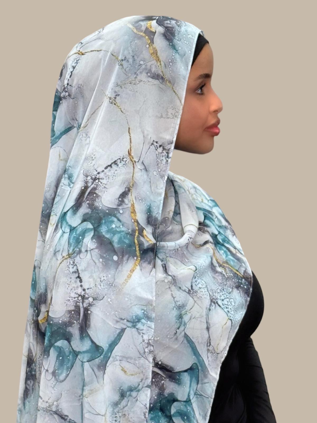 Printed Chiffon Hijab Scarf - Mystic Marble Design - Lightweight & Breathable for Women - Perfect for Daily Wear, Prayer, and Special Occasions
