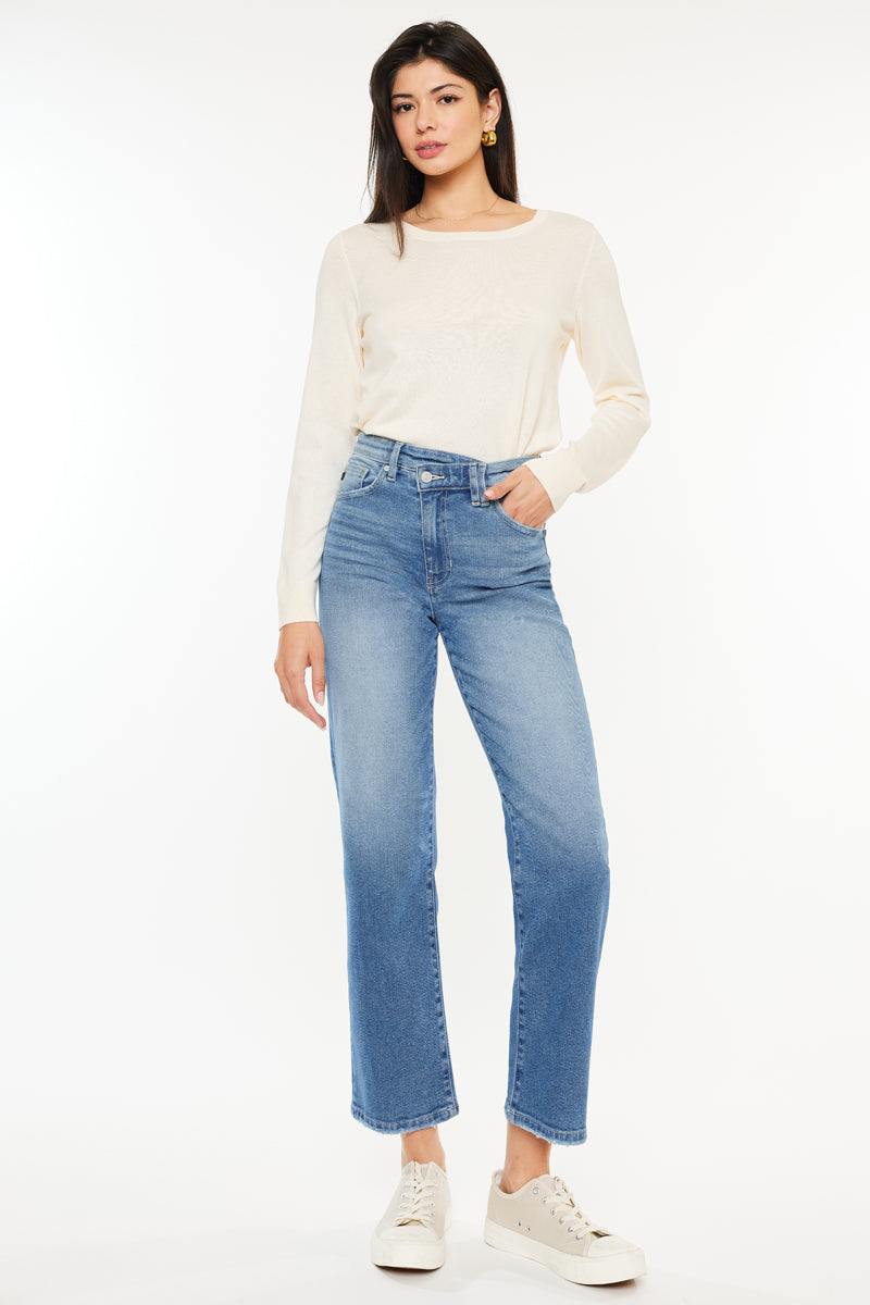 Bethany High Rise 90's Criss Cross Straight Leg Jeans for Women | Vintage Denim Pants | Perfect for Casual Wear, Street Style & Retro Outfits