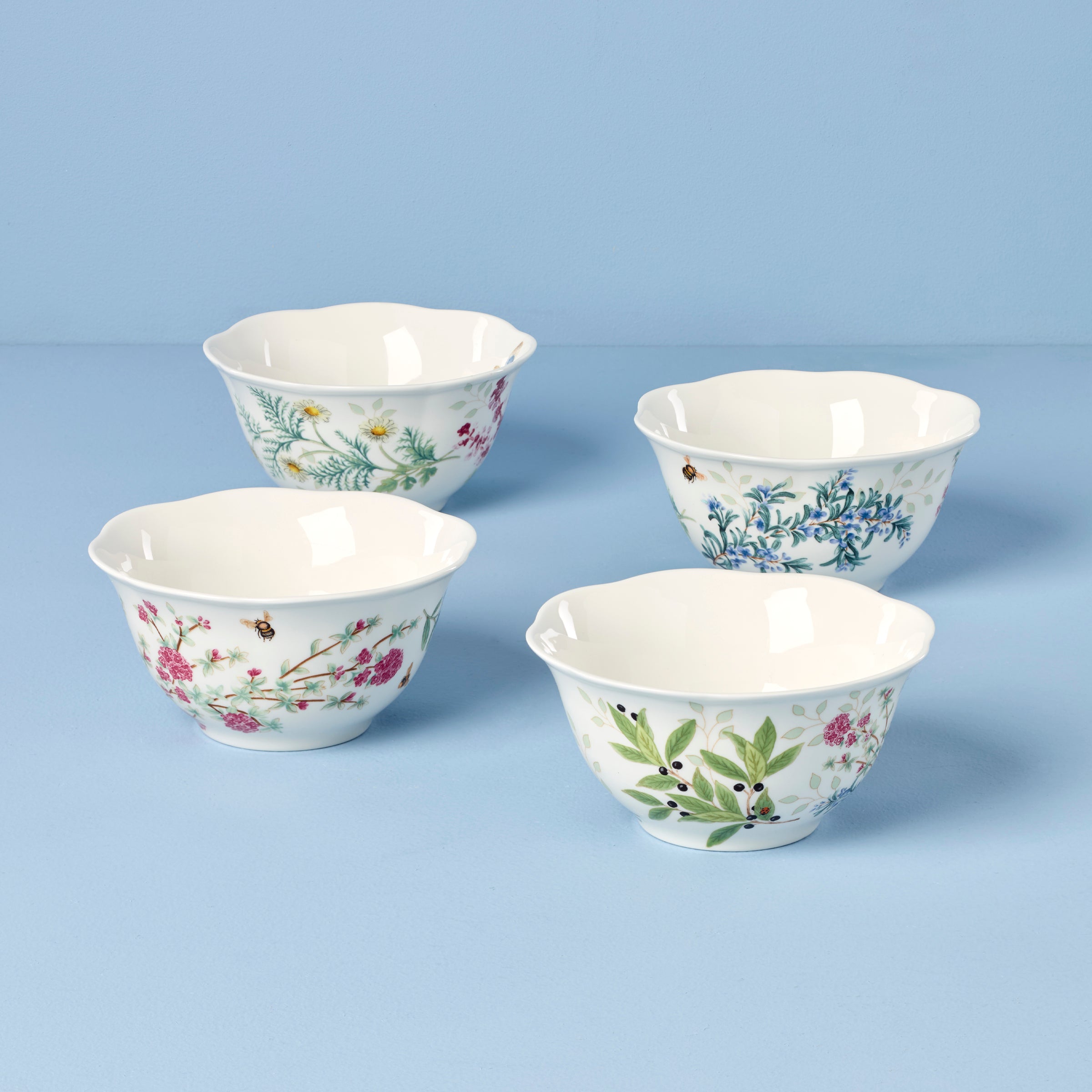 Butterfly Meadow Herbs Rice Bowls Set of 4 - Premium Ceramic Dinnerware for Asian Cuisine, Perfect for Sushi, Bibimbap & Home Dining