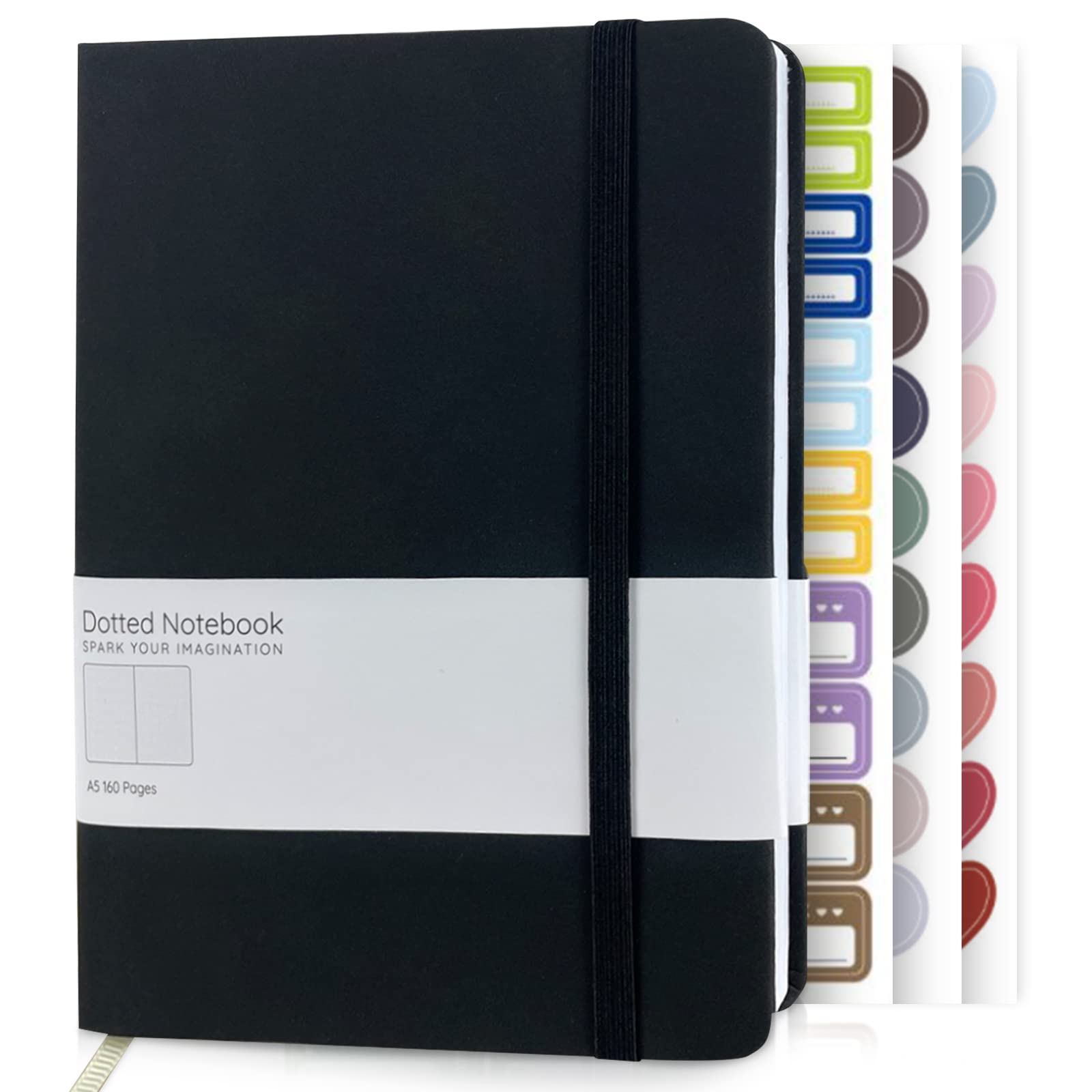 Premium Dotted Journal Notebook - 160 Pages A5 Hardcover Bullet Journal for Work & Planning, 100GSM Thick Paper with Inner Pocket & Colorful Stickers (5.7