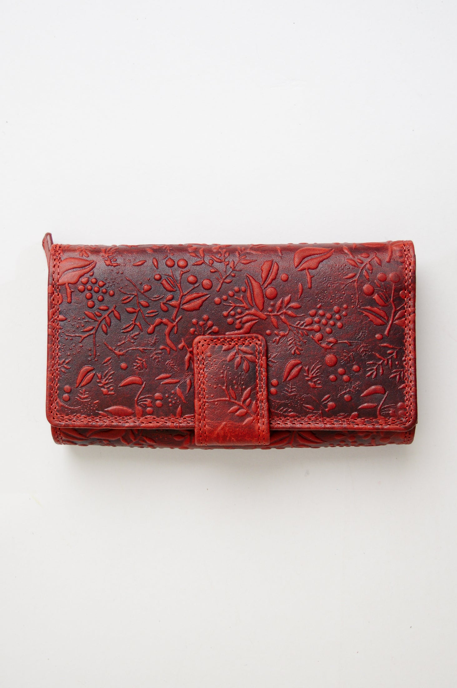 Adrian Klis Genuine Leather Flower Wallet for Women - Stylish Red RFID Blocking Bifold Wallet - Perfect for Travel, Shopping & Everyday Use