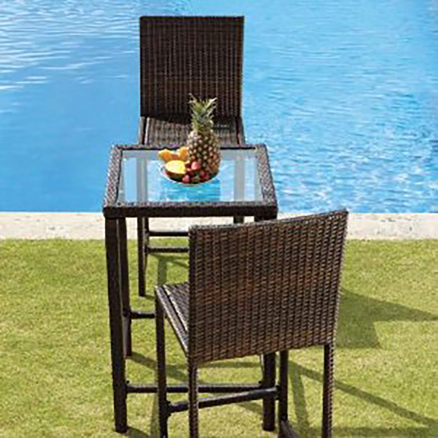 Hiland AW-226B 3-Piece Woven Resin Wicker Outdoor Bar Set - Patio Bar Table & 2 Chairs, Medium Dark Brown - Perfect for Backyard, Poolside & Garden Relaxation