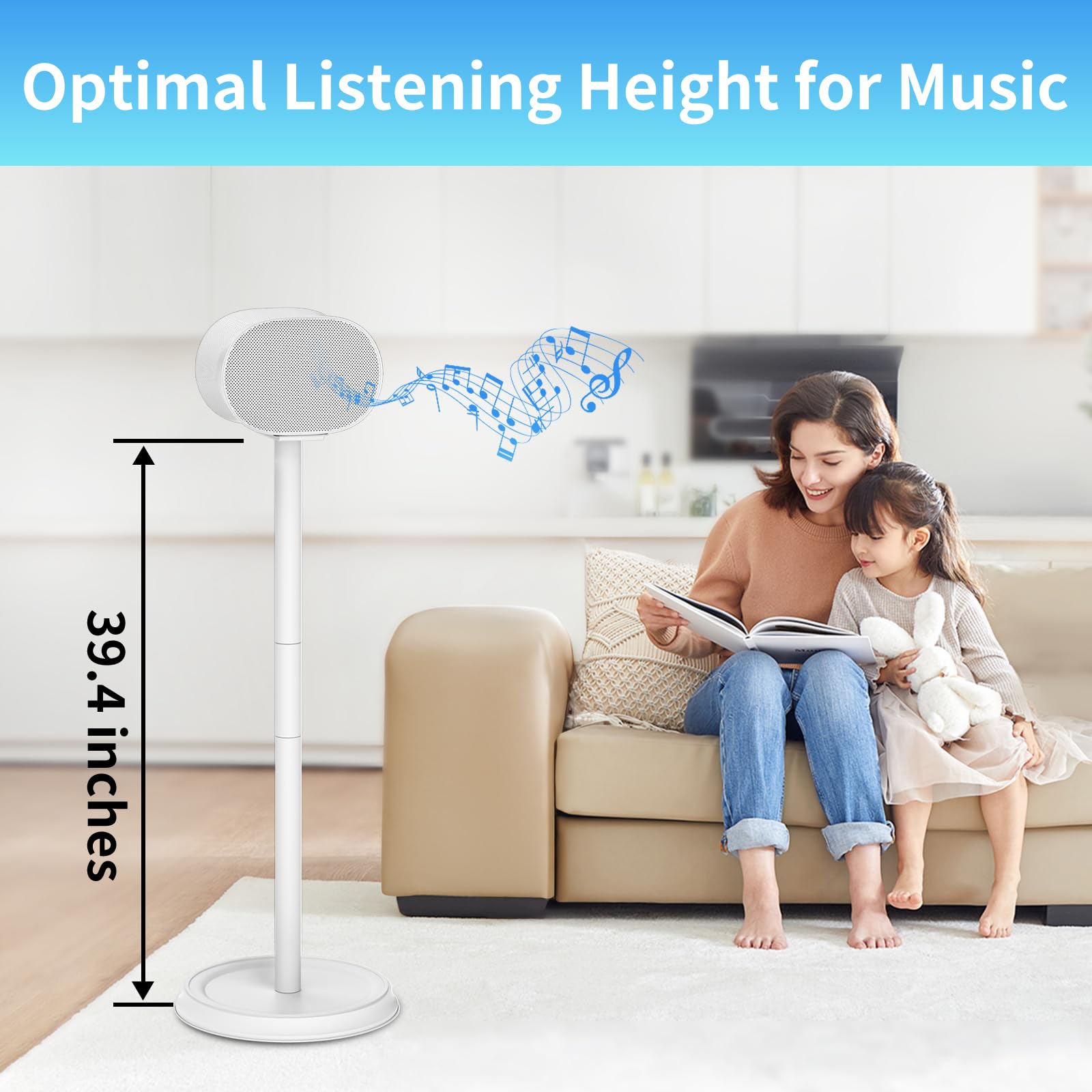 Heavy-Duty Speaker Stand for Sonos Era 300 - Adjustable Height Floor Stand with Cable Management System - Secure Mounting for Home Theater & Music Studio (2 Pack, White) - Perfect for Living Room, Gaming Setup & Outdoor Entertainment