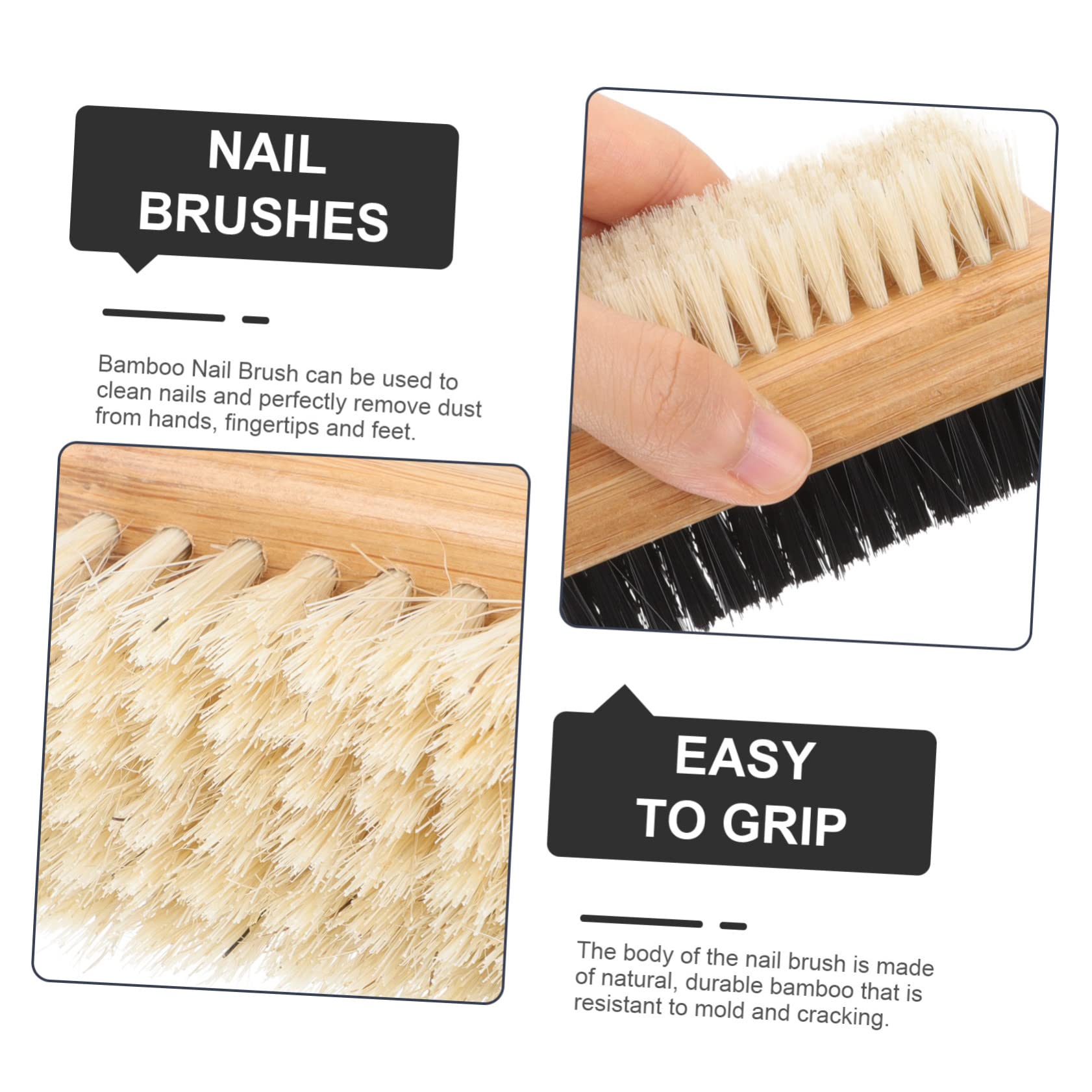 DOITOOL 2-Pack Bamboo Nail Brush Cleaner - Multi-Purpose Household Cleaning Brush for Fingernails, Boots, Shoes & Laundry - Natural Scrubber for Hygiene & Stain Removal - Perfect for Salon, Home & Travel Use