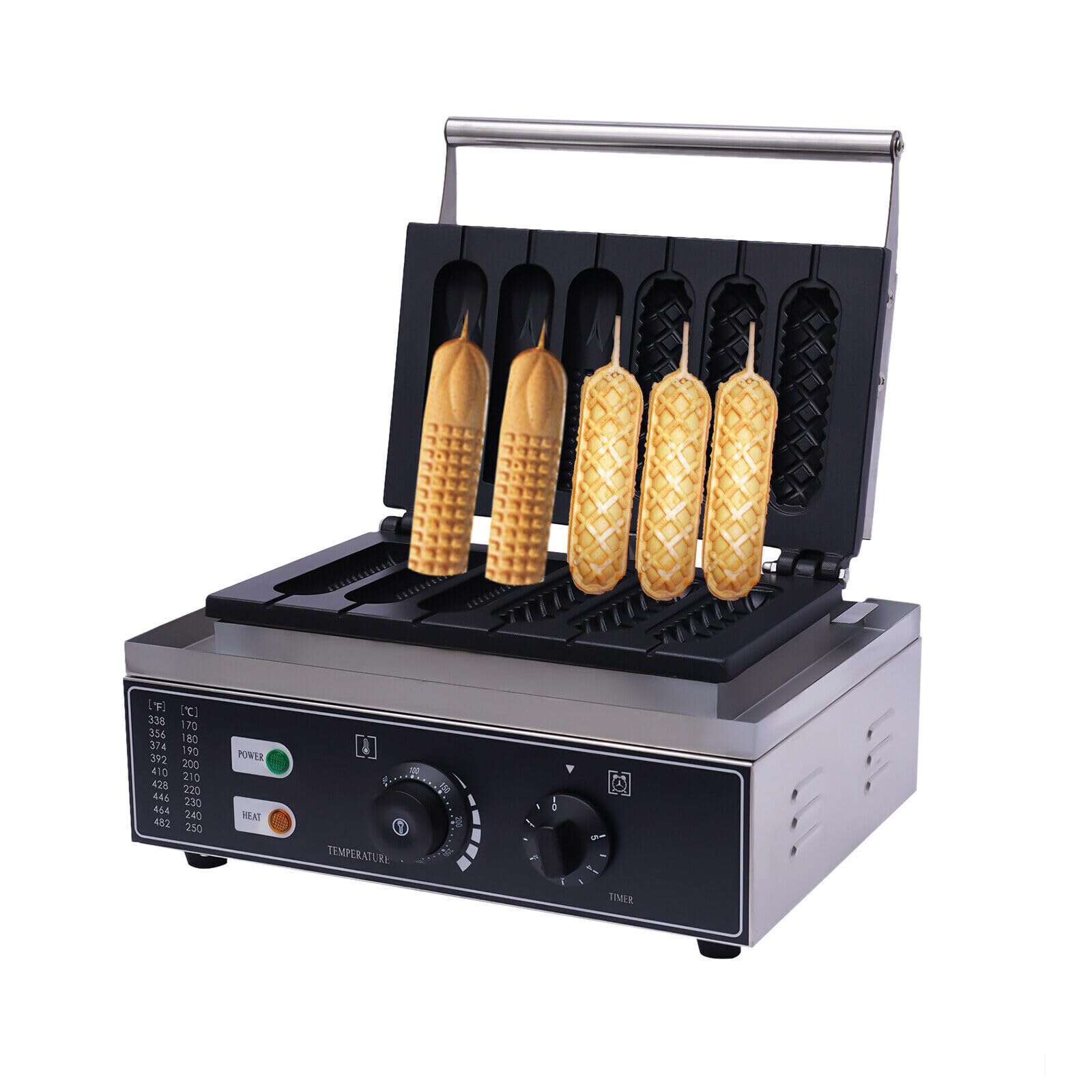 2-in-1 Electric Waffle Maker & Hot Dog Baker with Non-Stick Plates - Dual Function for Waffles & Corn Dogs - Includes 6 Baking Sticks (2 Styles) - Perfect for Breakfast, Parties & Family Gatherings