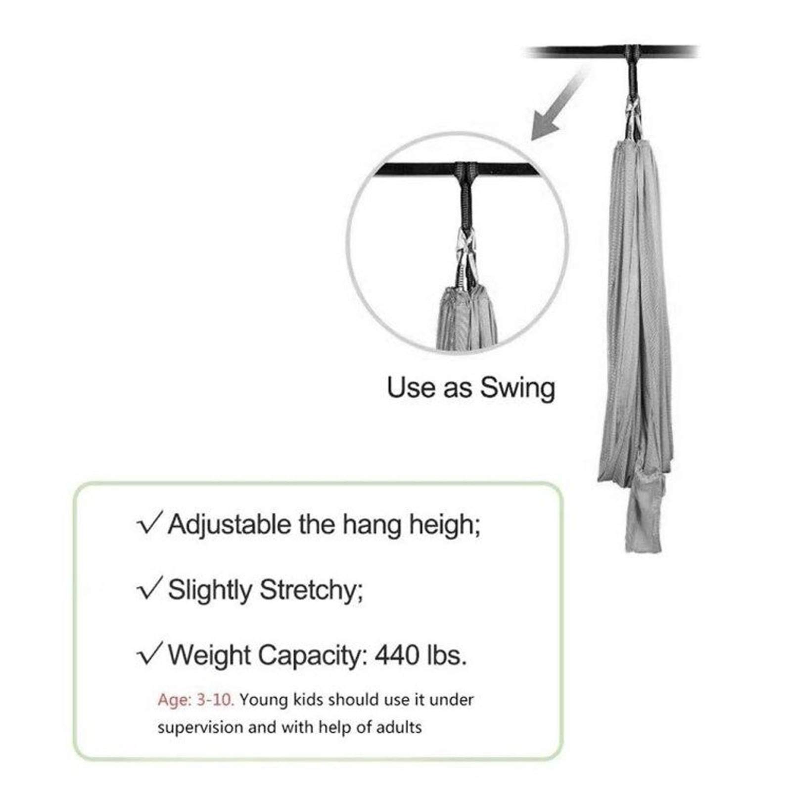 Sensory Swing for Kids - Indoor Therapy Swing for Autism, ADHD, Aspergers - Gray Cuddle Hammock (39×110in) - Perfect for Calming, Focus & Sensory Integration at Home or Classroom