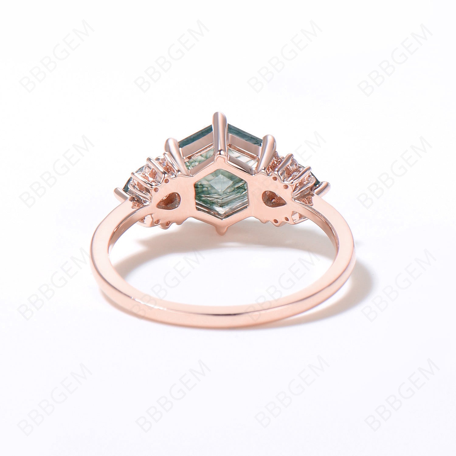 Hexagon Cut Natural Moss Agate Engagement Ring - Teardrop Aquatic Agate Bridal Ring in Solid Gold with Moissanite Accents | Perfect Wedding Gift for Women, Anniversary Present & Boho Jewelry for Special Occasions