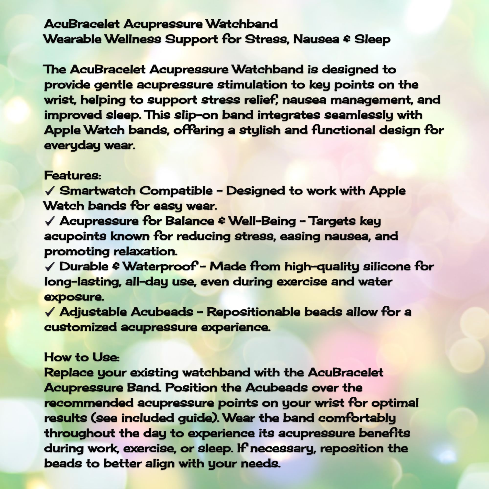 Acupressure Watchband for Apple Watch - Natural Pain Relief for Stress, Nausea & Balance - Waterproof Silicone Solo Loop Band (42/49mm) - Perfect for Workouts, Travel & Daily Wear