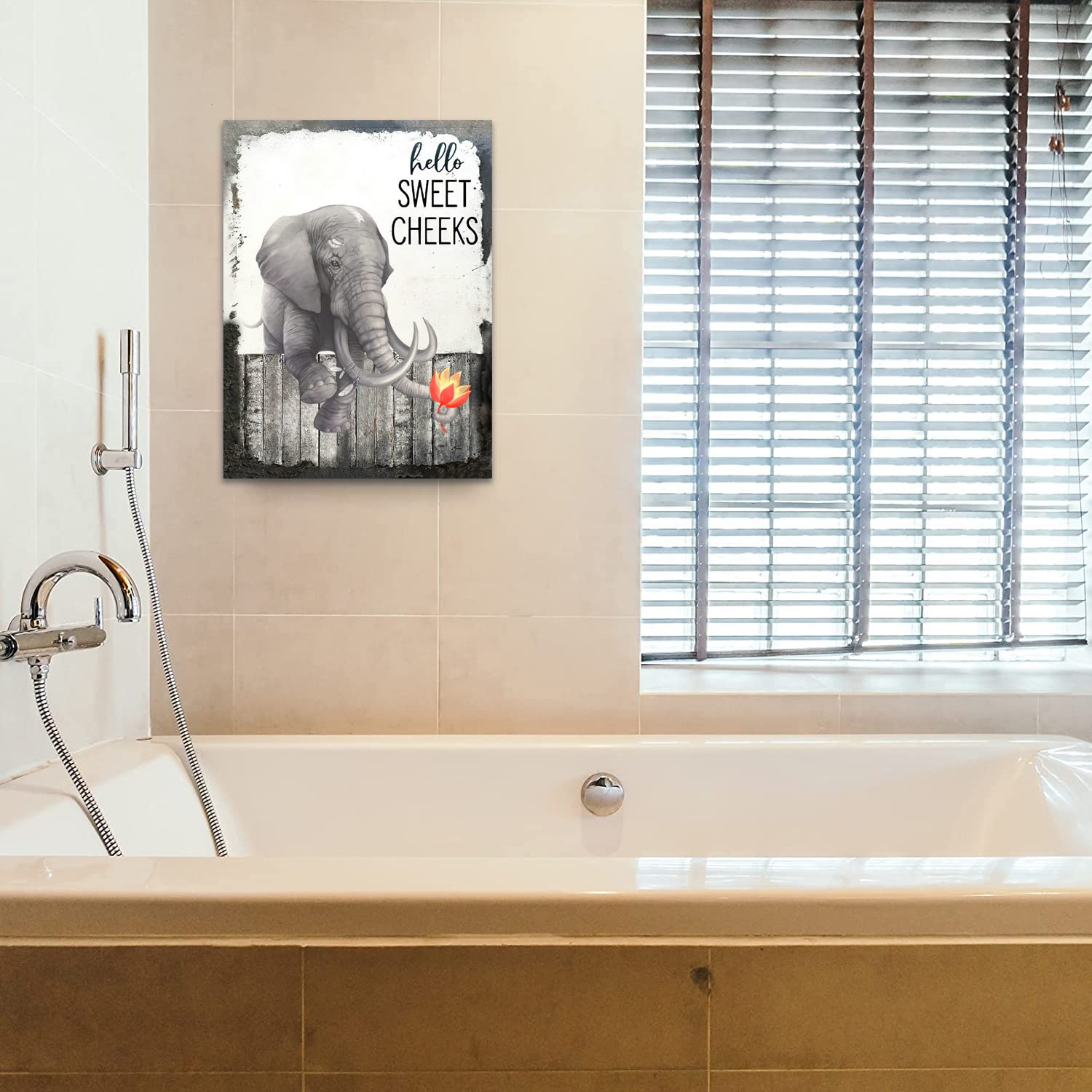 Funny Elephant Canvas Art 12x16 - Farmhouse Bathroom & Bedroom Wall Decor