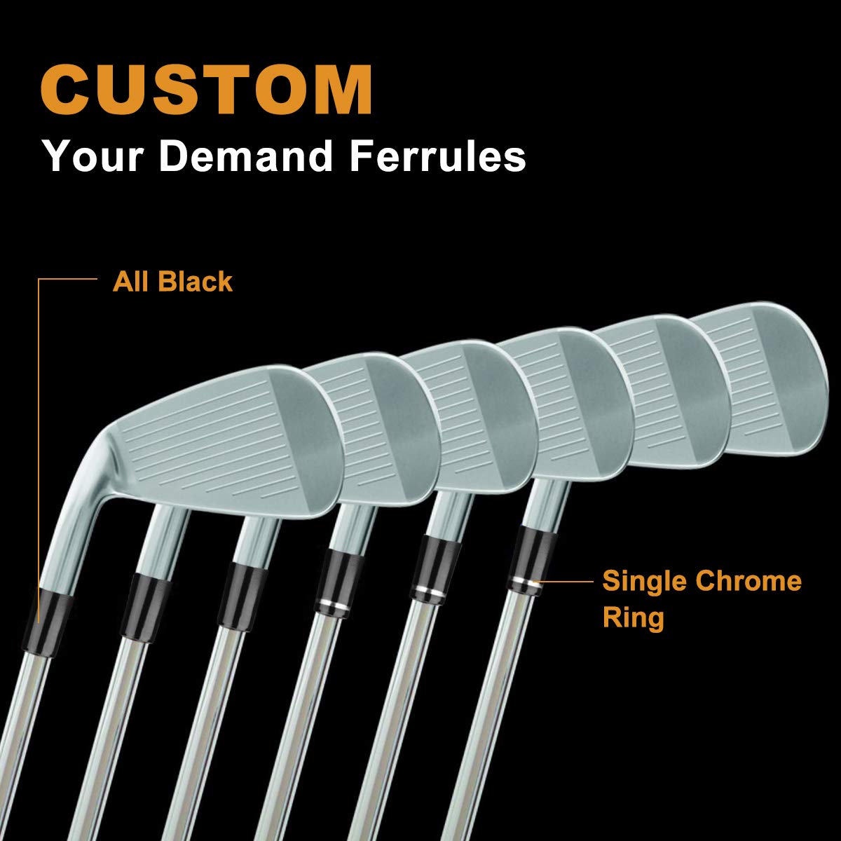 Premium Golf Iron Ferrules .370 ID - 12 Pack Black/Double Chrome Ring Re-Shafting Ferrules for Taper Tip Irons & Wedges (0.370
