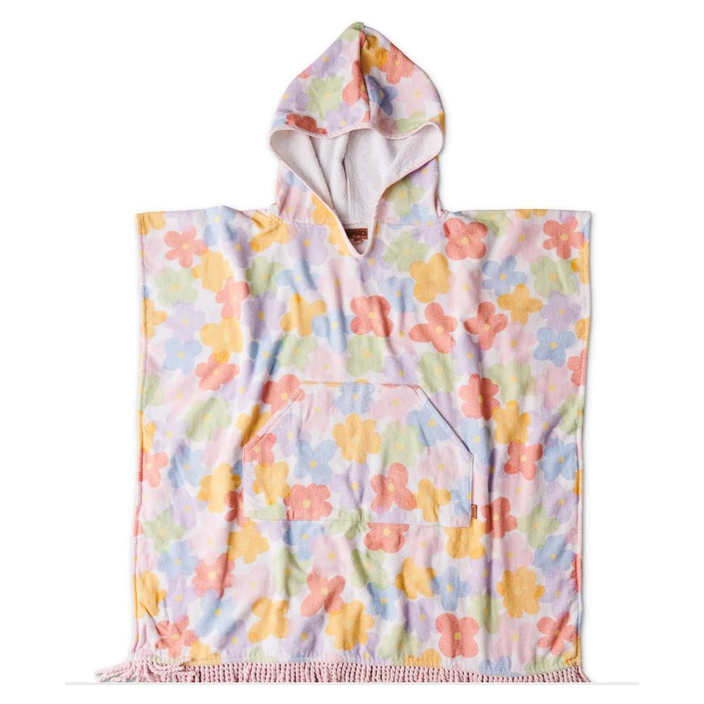Kids Terry Cloth Poncho with Paper Daisy Print - Soft & Cozy Bathrobe for Toddlers & Children - Perfect for Beach, Pool & After-Bath Wear